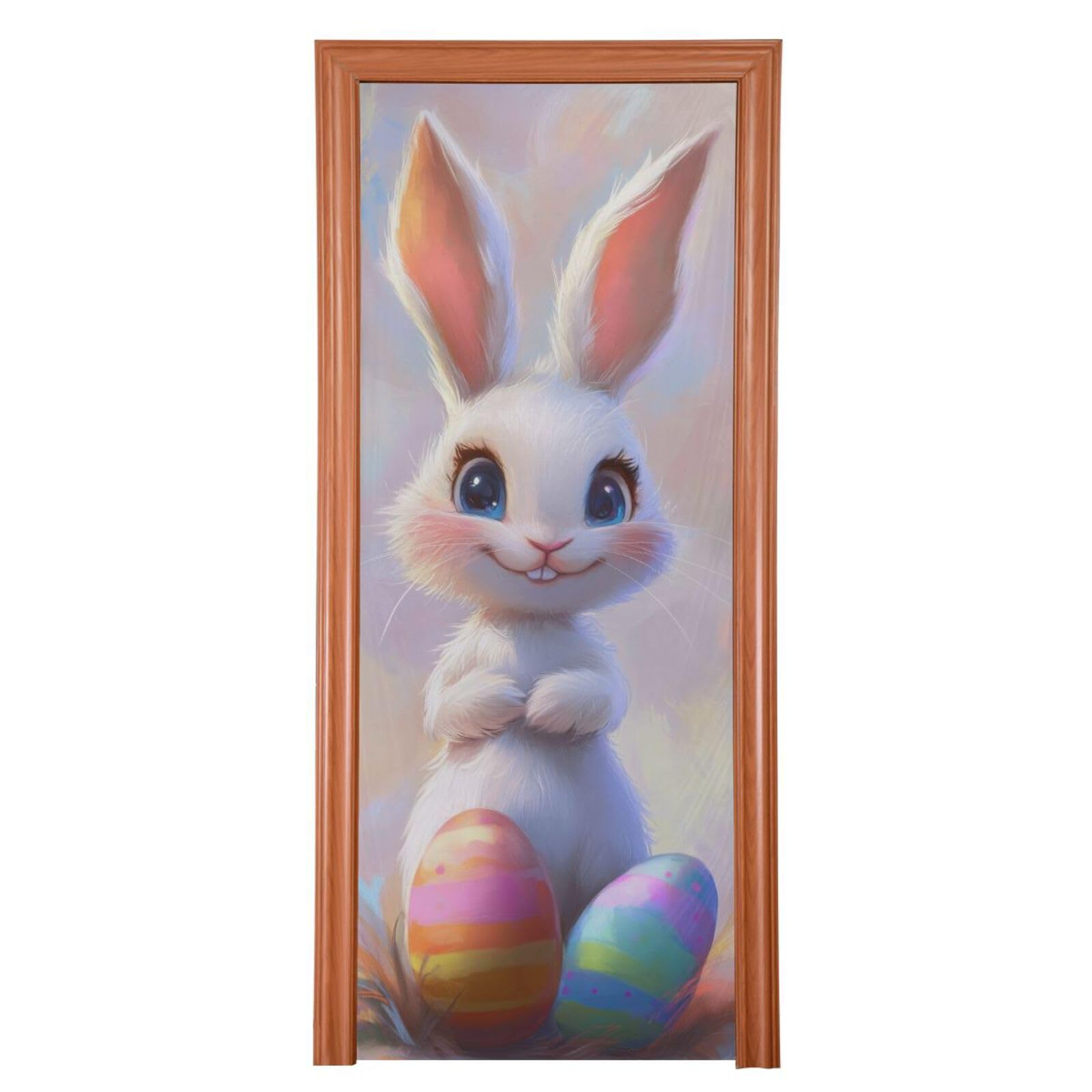 FLildon Smile Bunny Easter Eggs Door Cover Decoration, Party Accessory Porch Decor for Festive Ornament Room Door Covers 36 x 98 Inch