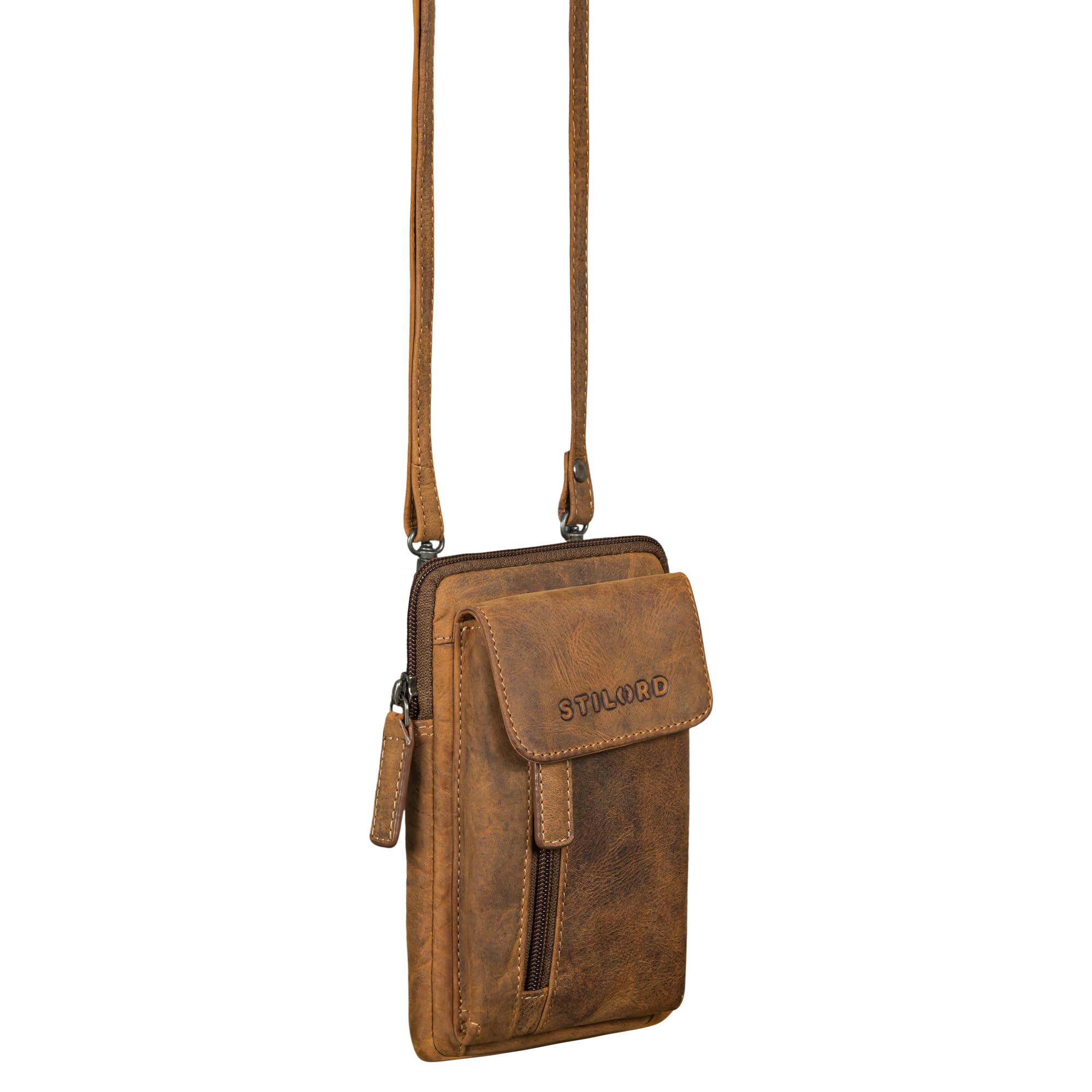 STILORD Mael 2-in-1 Umhängetasche Herren Leder Handytasche zum Umhängen Gürteltasche Brusttasche - Stilvoller Brust-Beutel Klein Schultertasche Männer aus Echtleder Farbe:Bergamo - braun