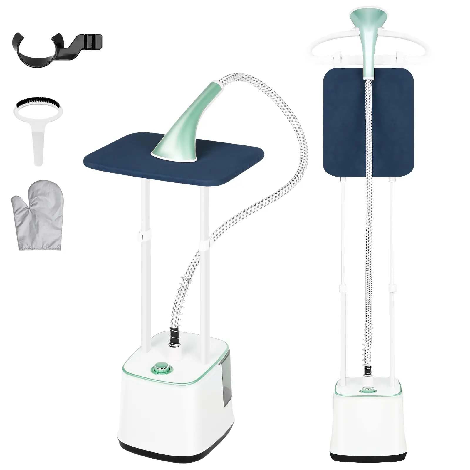 MoraRise Standing Garment Steamer, 2000W Powerful Upright Steamer for Clothes with Ironing Board, 10 Adjustable Settings, 2.7L Water Tank for 90 Mins Continuous Steaming (Pearl Green)