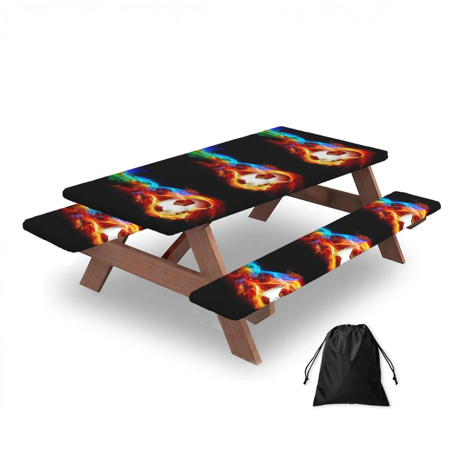 Dopklna As Picture Football, Picnic Table Cover With Bench Covers -Waterproof Elastic Fitted Tablecloth For Garden Camping Patio 76X152cm