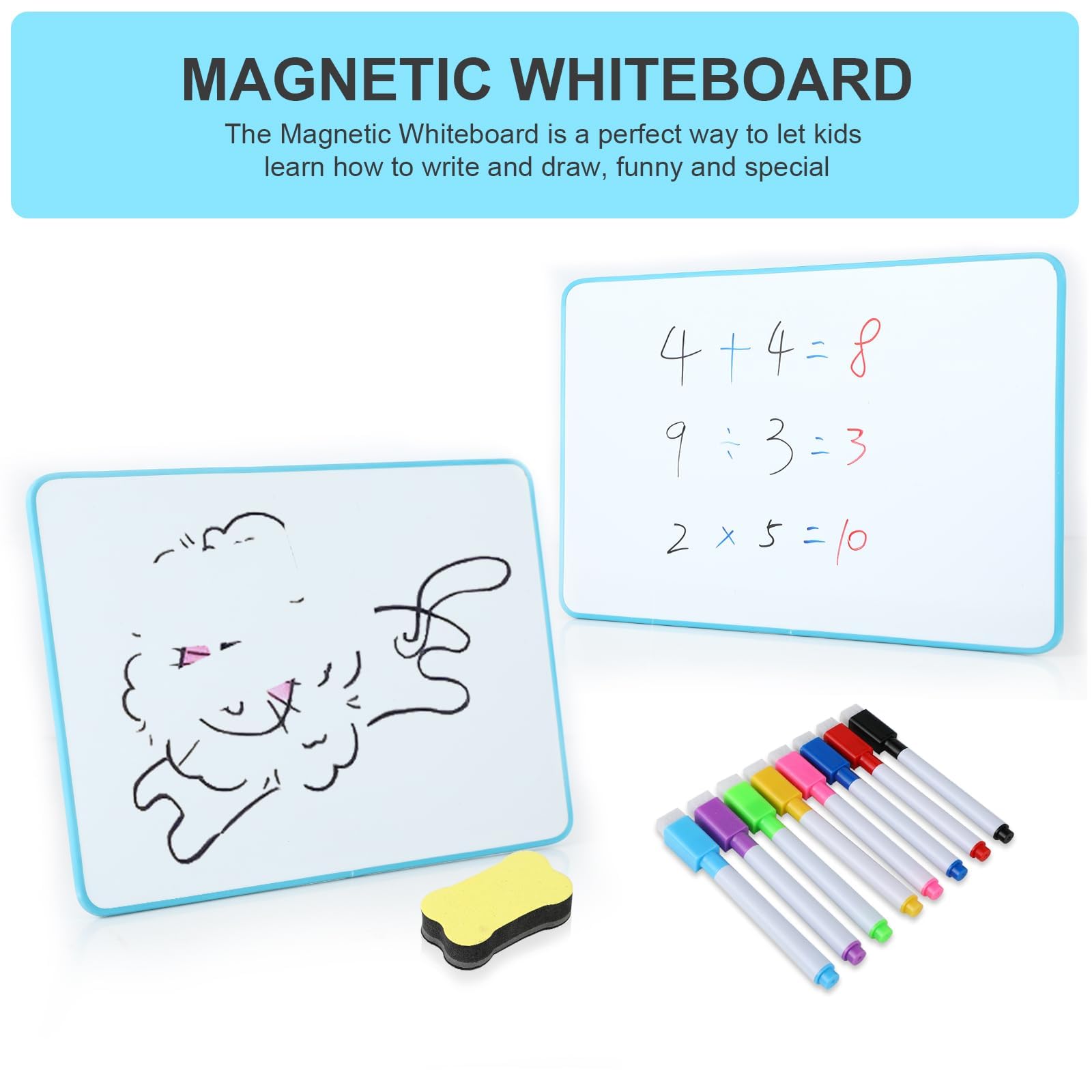 wenrescry Dry Erase mała tablica suchościeralna z antypoślizgowym stojakiem, dwustronna magnetyczna tablica suchościeralna z długopisami, magnesem i gumką, dla studentów, klasy, biura (32 x 23 cm)