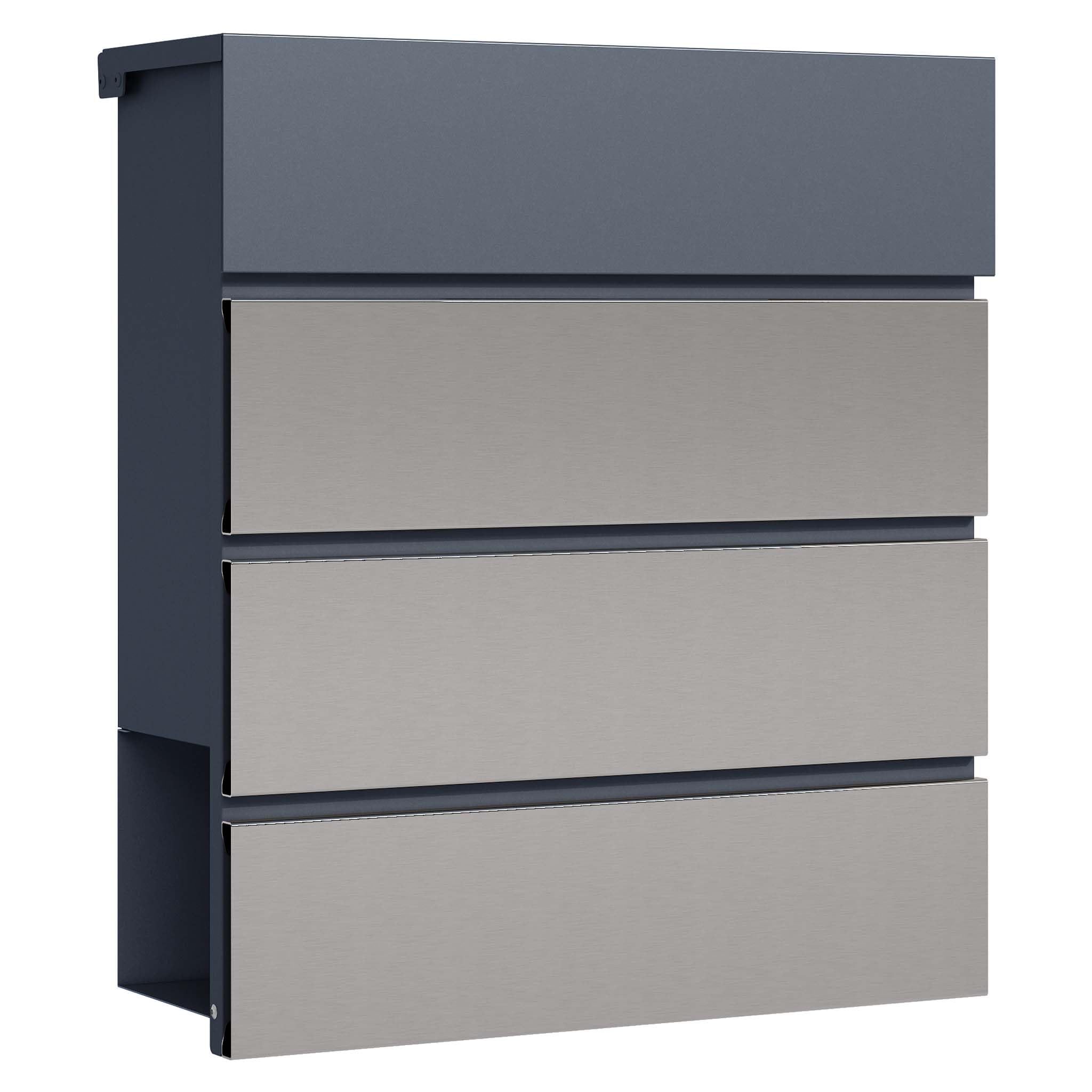 Buzón de diseño V62 Antracita/Acero INOX V64 410 x 130 x 370 mm de Pared con Cerradura y Hueco para periódico Hecho en Acero INOX V64 con Recubrimiento en Polvo
