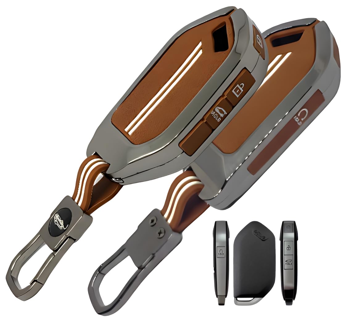 Metal Remote Key Cover with Keychain for Kia Syros 2025 Seltos 2026 Stylish Full Protection 4-Button Smart Key | Glow-in-The-Dark Car Key Protector (Metal Brown)-image-13