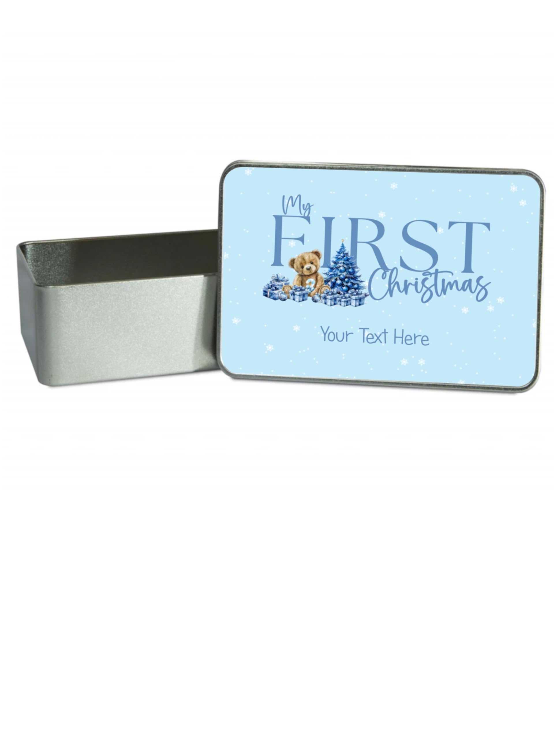 Lunar Shadow My First Christmas Blue Personalised Keepsake Storage Gift Tin