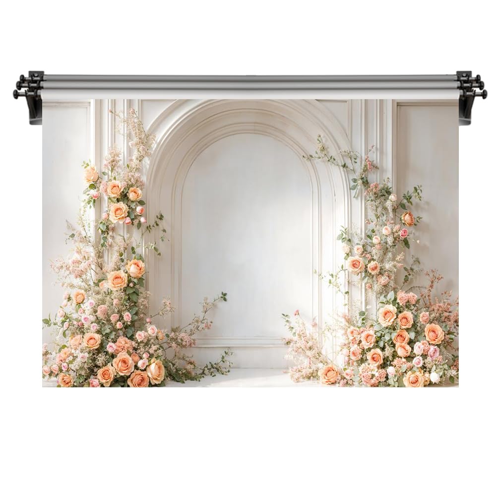 Kate 7x5ft/2.2x1.5m Arch Spring Backdrop Flowers White Wall Wedding Theme Digital Printed Cloth Background Photo Studio Props
