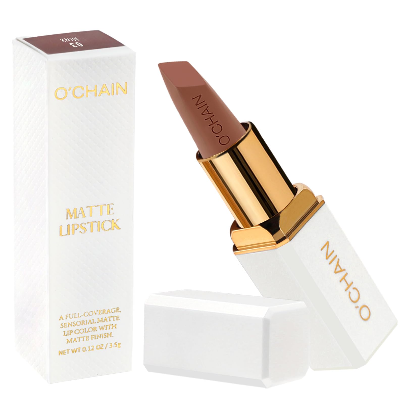 Nude Matte Lipstick, Long Lasting Full Coverage Non-Transfer Lipstick for Women Infused with Jojoba Oil and Vitamin E, Cruelty-Free & Vegan (03 MINX) 0.12 Oz
