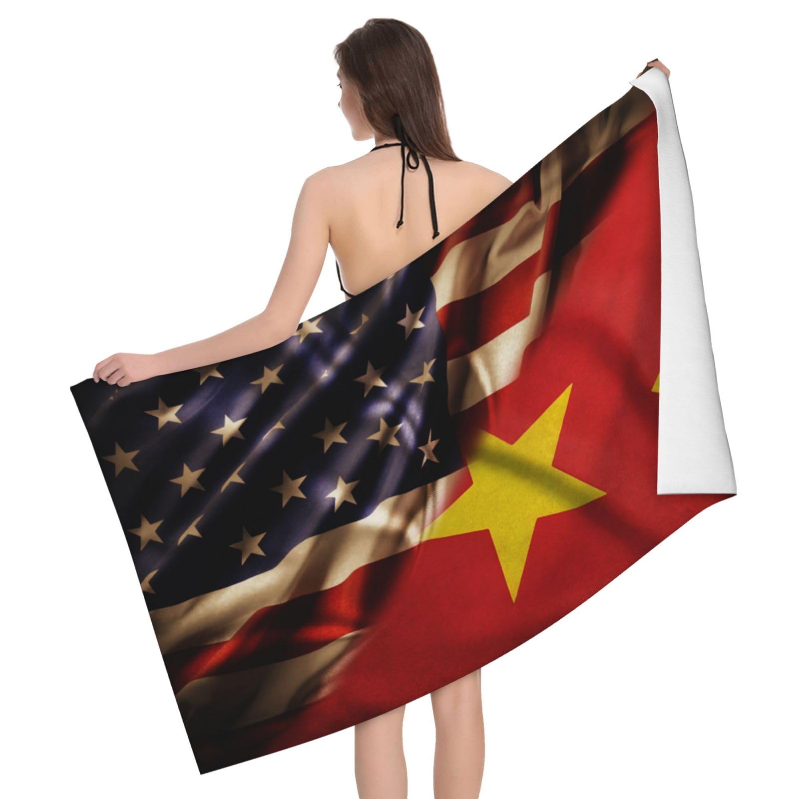 HLBSDM Microfiber Combined Tigray and USA Flag Beach Towel Quick Dry Soft Sand Free Beach Towels for Pool Swim Beach Lightweight Thin Towels