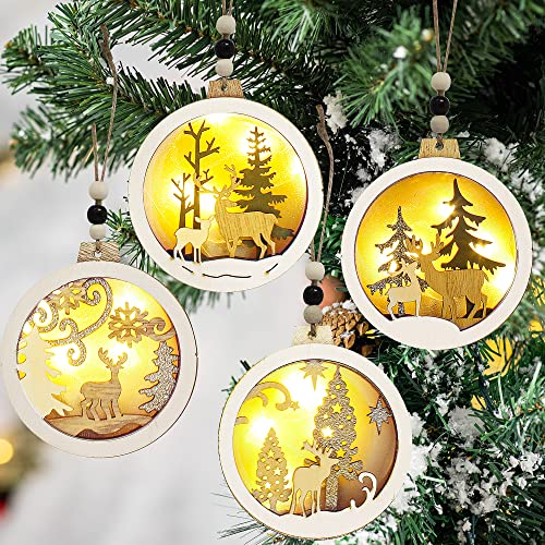 Joiedomi 4 Pcs Led Wooden Christmas Ornaments Hanging Reindeer Ornaments For Indoor/Outdoor Holidays, Party Decoration, Tree Ornaments, Events, And Christmas #TOP26