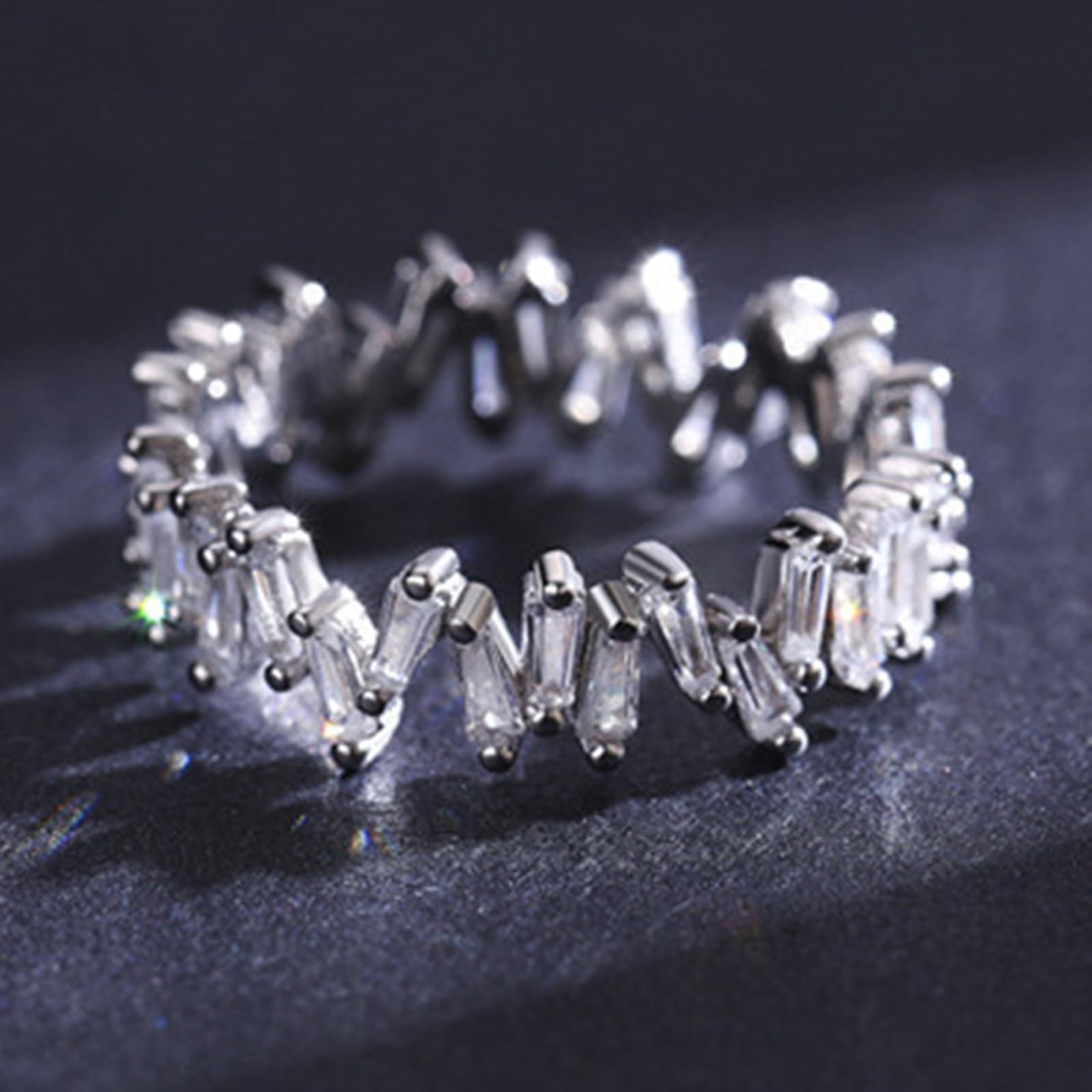Anello di Matrimonio Oro Bianco, Donna Oro Bianco Delicato Anello dell'eternità con moissanite Geometrica Irregolare