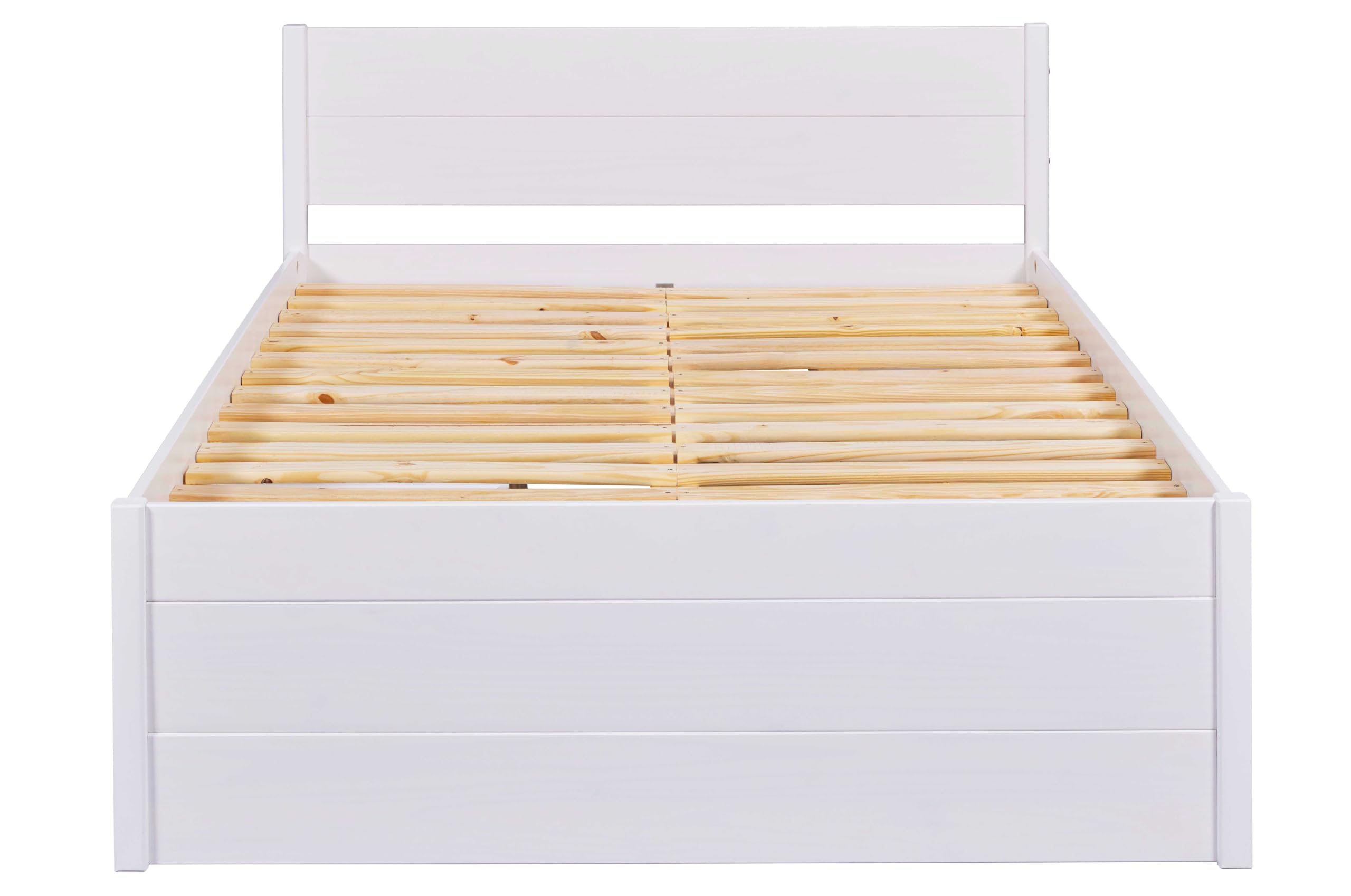 Inter Link - Bett mit Schubladen - Doppelbett 180x200 cm – Kojenbett mit Stauraum – Kiefer massivholz – 4 Schubladen und 2 Schubkasten – Inkl Lattenrost – Weiß lackiert – Efetivo 180x200cm