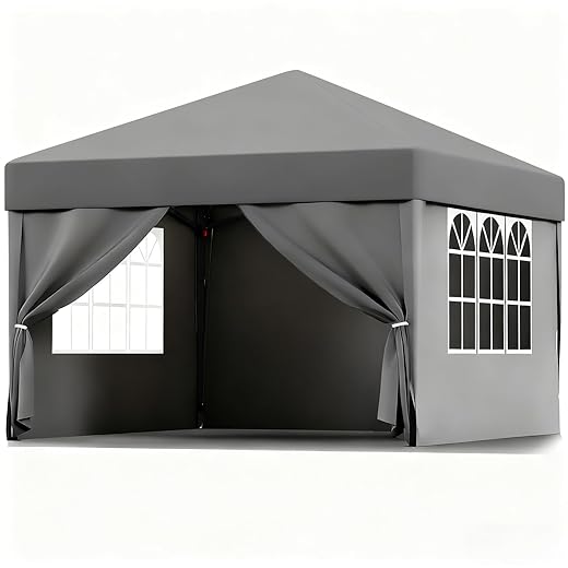 ISE 3x3 Folding Gazebo, 3x3 Outdoor Garden Gazebo, 3 x 3 m Professional Folding Gazebo with Curtains, 3 x 3 m Folding Tent with 3 Adjustable Heights, Durable Camping Gazebos, UV50+ Protection