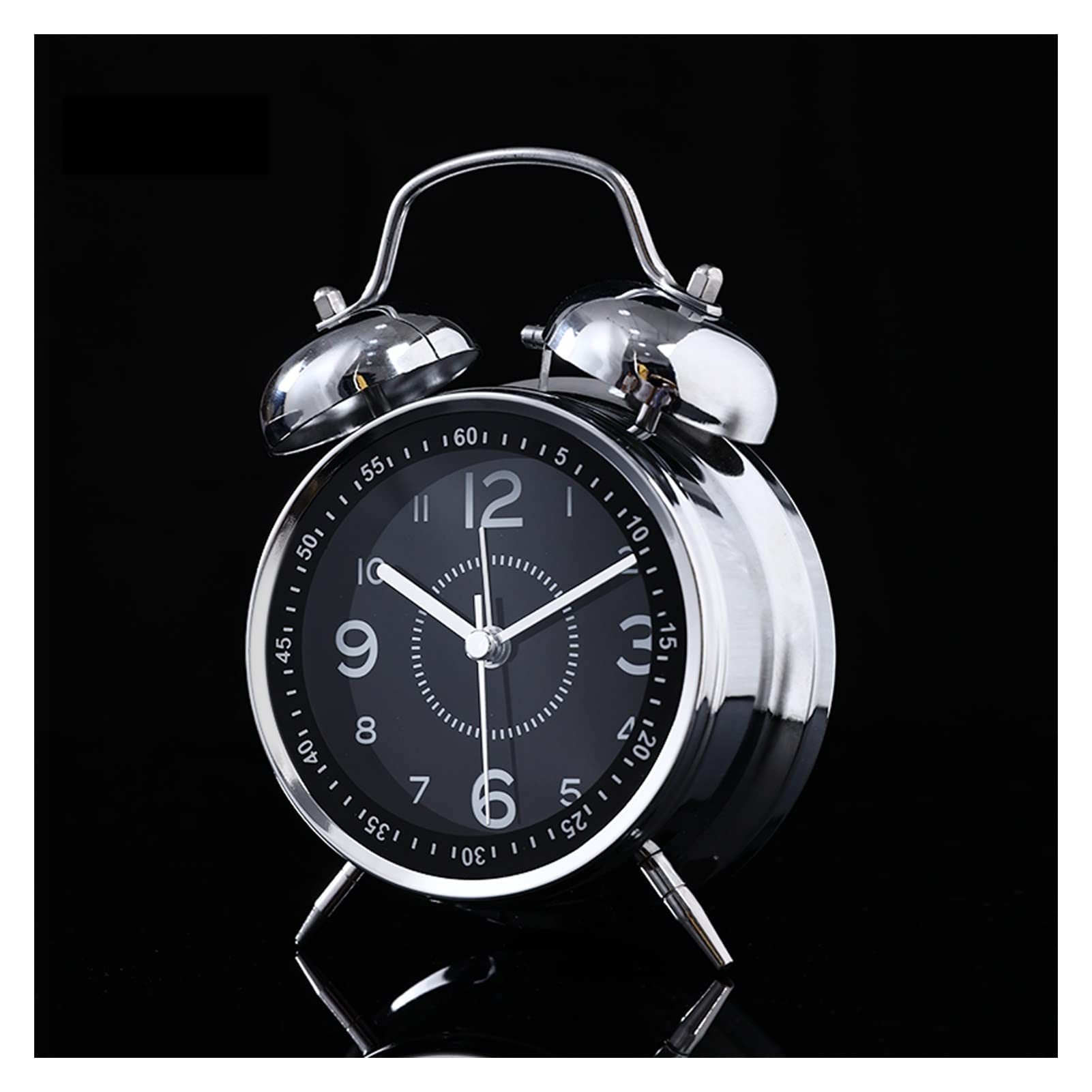 BMKGODN alarm clock， 4in Twin,Loud Volume Metal Bedside Clock with Night Light,for Office Table Bedroom Nightstand(Black)