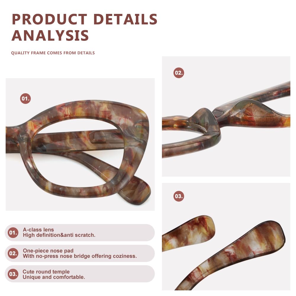 JiSoo Cat Eye Readers for Women Oversized Cat Eye Reading Glasses Designer Cute Cheaters, Amber 1.5