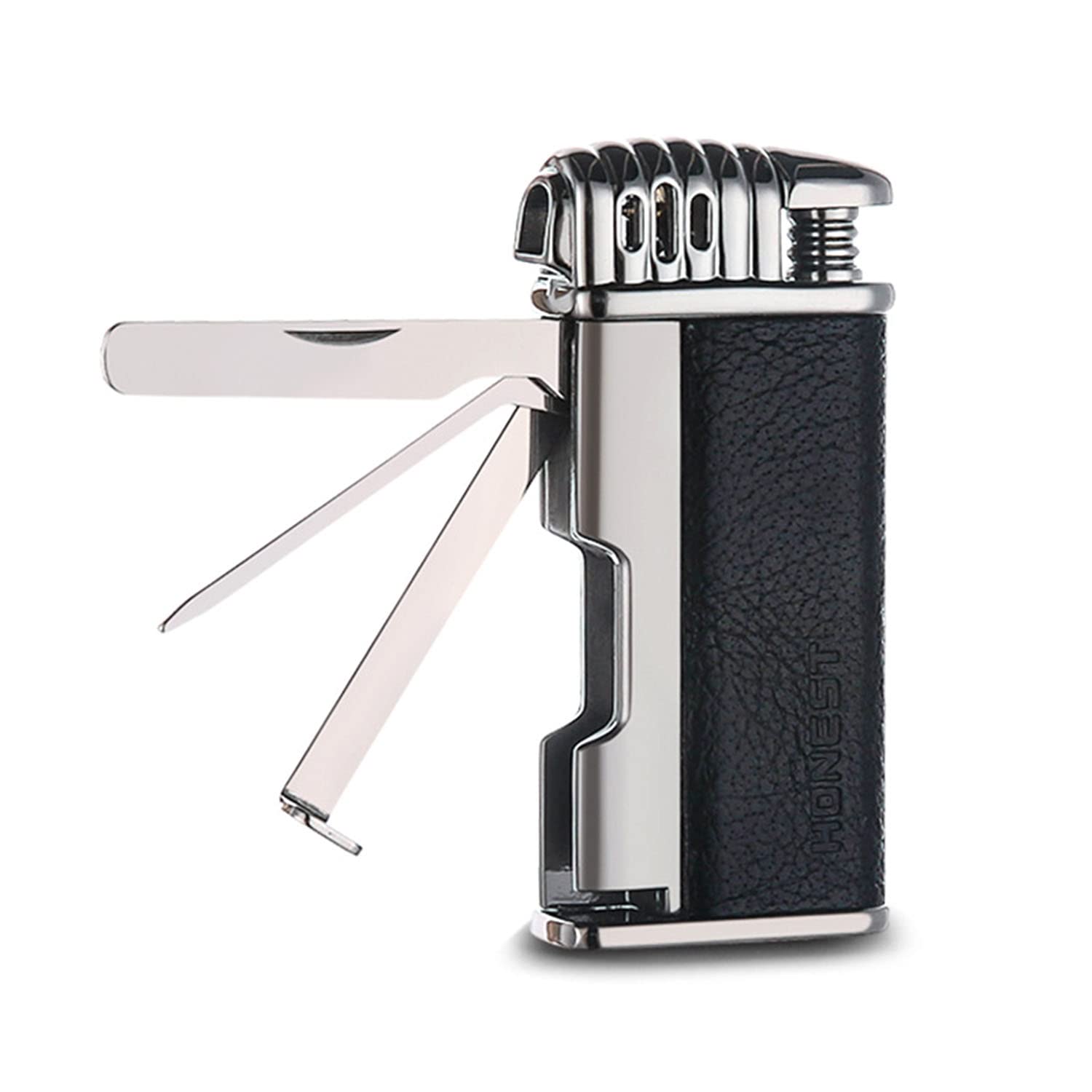 Briquet à Pipe Flamme Douce avec 3 Outils de Cure-Pipe Tube en Métal Briquet Rechargeable Au Butane Cadeau pour Hommes Fumeurs