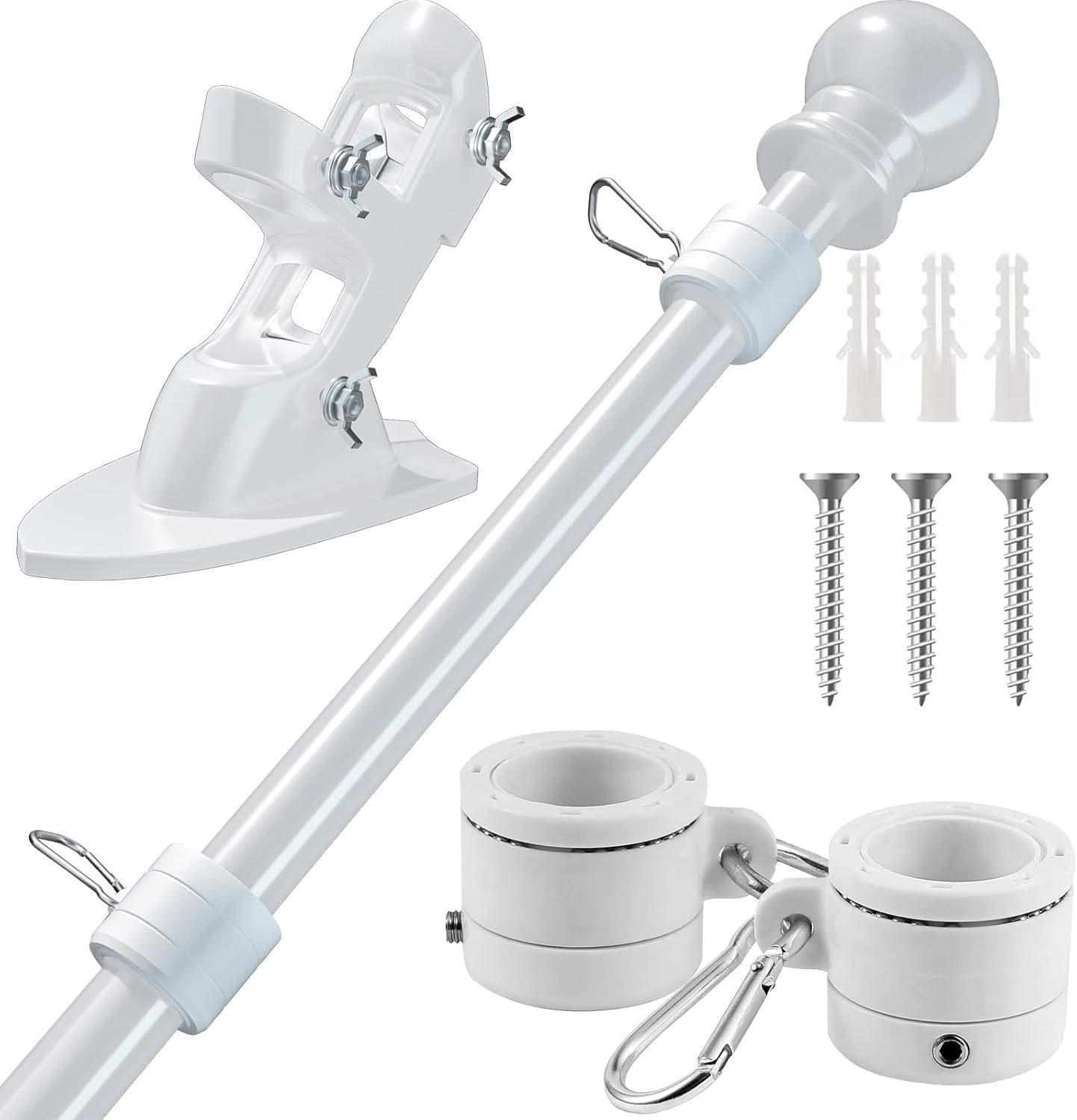 Flag Pole for House with Bracket Holder, 6FT Flag Pole Kit, Outdoor Stainless Steel Metal Flag Poles, Wall Mounted Tangle Free Black American Flag with Pole for House Car Truck Garden Yard Porch