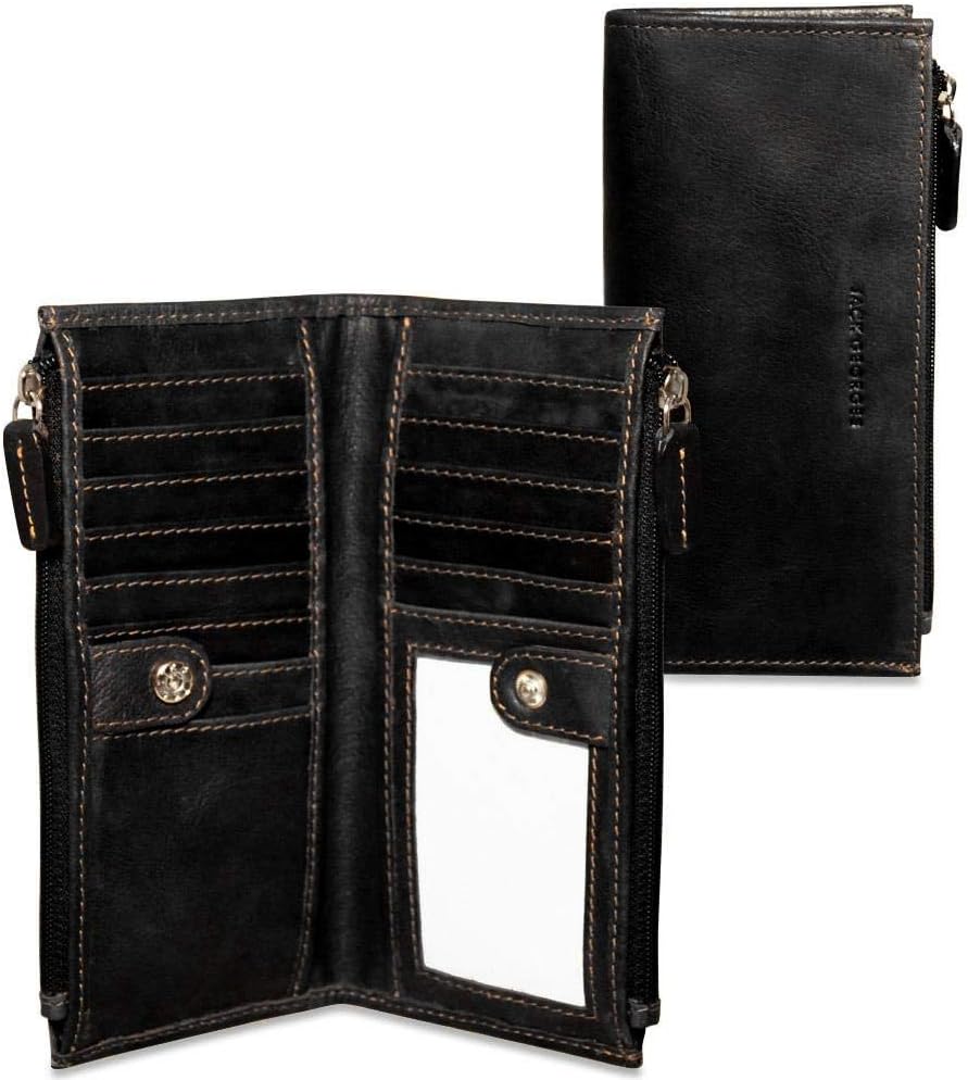 Jack Georges Women's Voyager Slim Zippered Wallet in Buffalo Leather #7717 (Black)