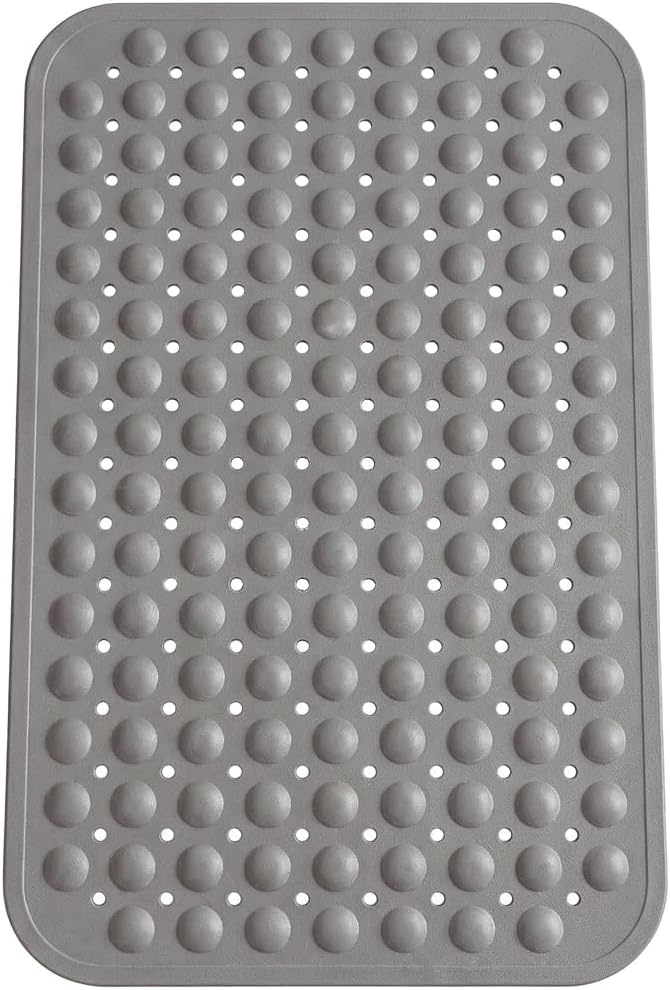 Minimalist TPE Bathtub Mat Non Slip for Tub & Shower, Bath Mat with Strong Suction Cups, Soft Comfortable Shower Mat, Quick Drain Holes, Machine Washable, Beige Mats, 27.5’’ x 16’’