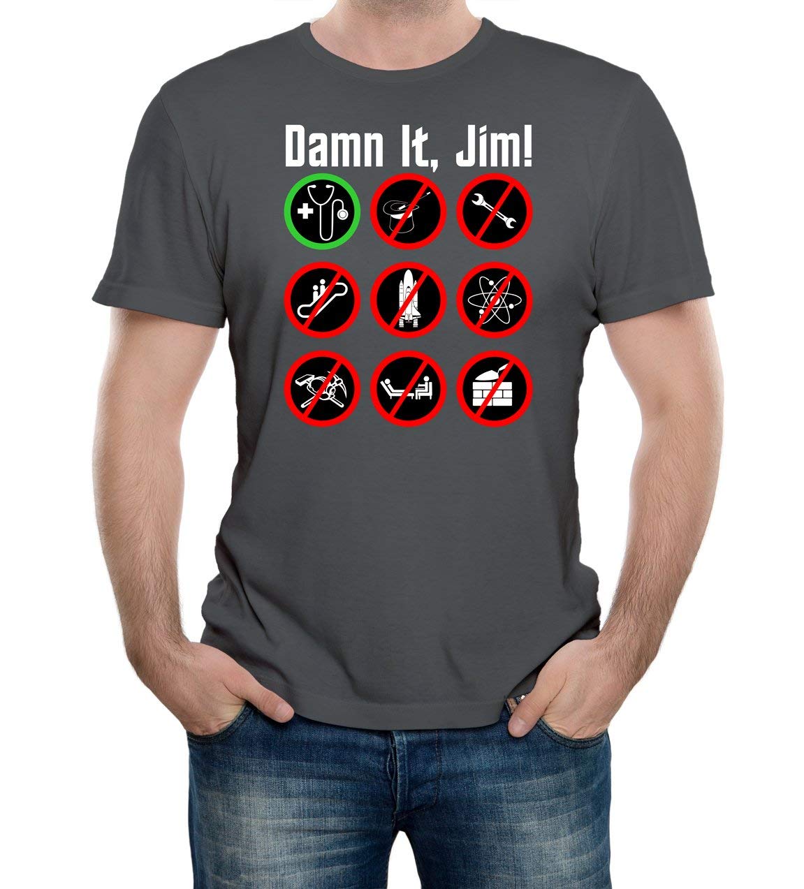 Reality Glitch Men's Damn It Jim Nerd Geek Slogan T-Shirt Grey