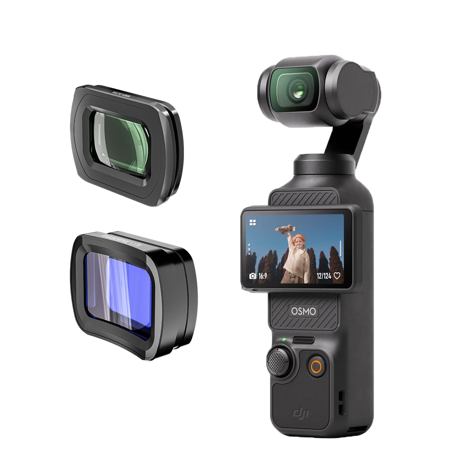 Skyreat Osmo Pocket 3 Makro & 1.17X Anamorphotische Objektiv,Widescreen Cinematic Blue Flare und Makro Linsen für Nahaufnahmen Magnetische Filter Kit für DJI Osmo Pocket 3 Kamera Zubehör