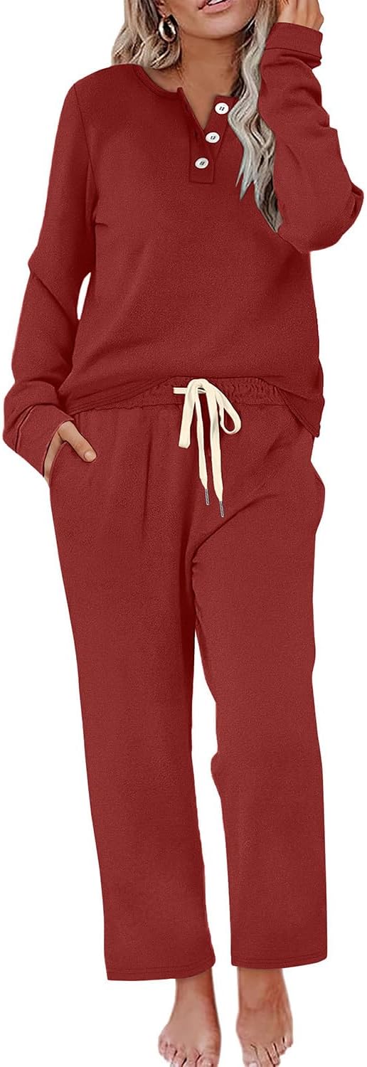 WIHOLL Lounge Sets for Women Two Piece Outfits Button Down Sweatsuit Sweatpant with Pockets Fall Fashion 2025