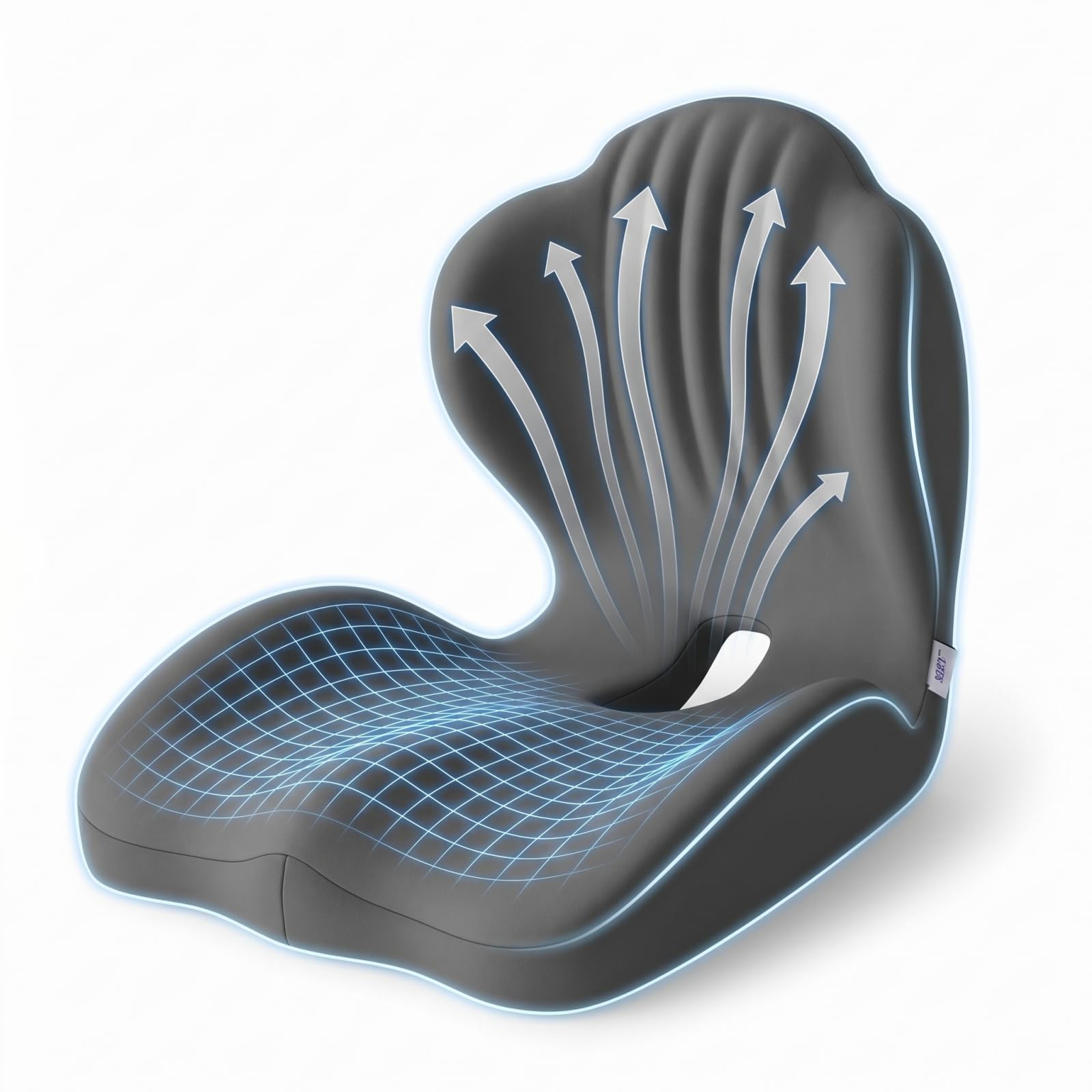 Coussin Lombaire et d’Assise en Mousse à Mémoire de Forme, Coussin Ergonomique Lombaire pour Bureau, Soutien Dos et Coccyx, Respiration 3D, Capacité 150KG, pour Chaise Auto et Gaming