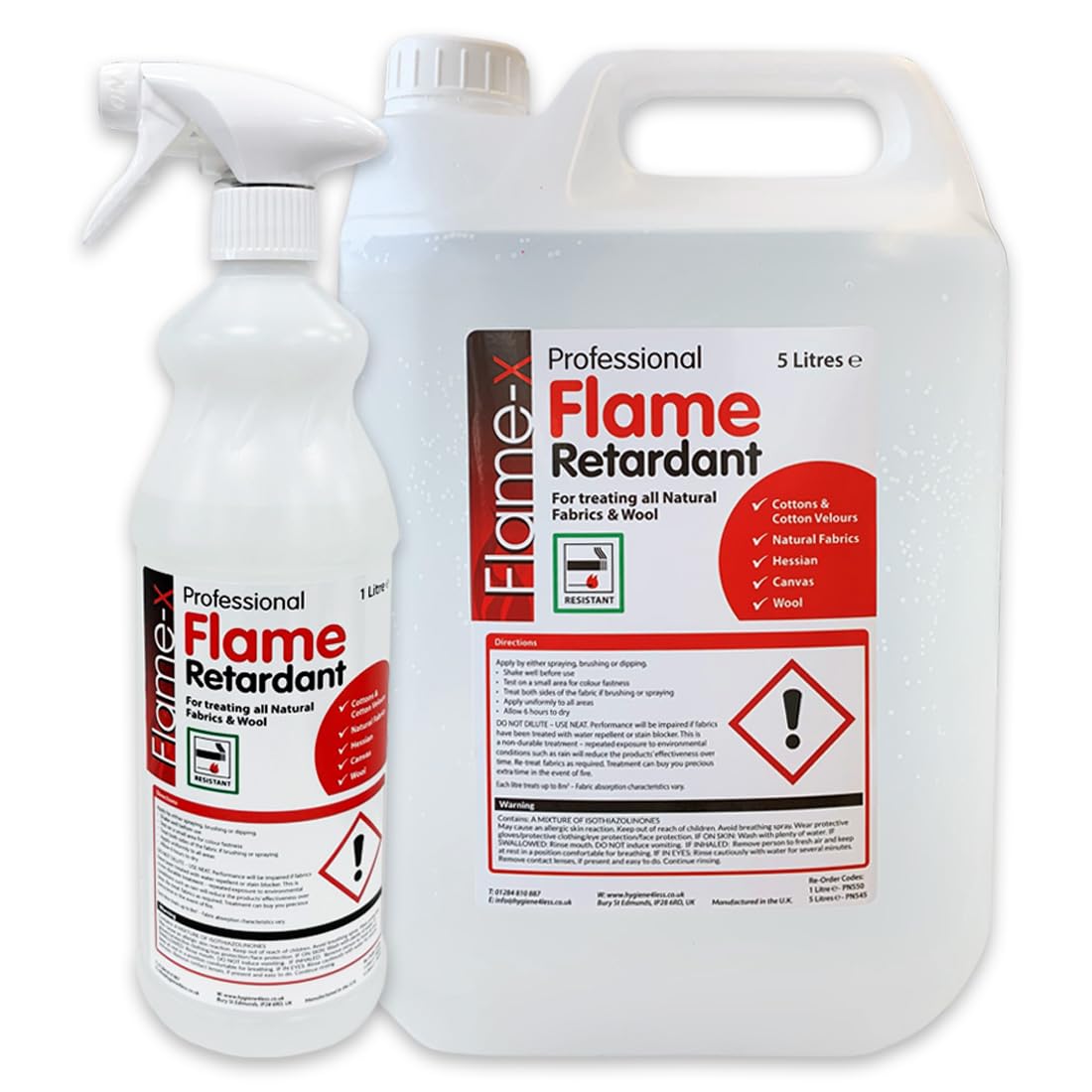Hygiene4less Fire & Flame Retardant Fabric & Carpet Treatment 5L Plus 1L Empty Trigger Spray