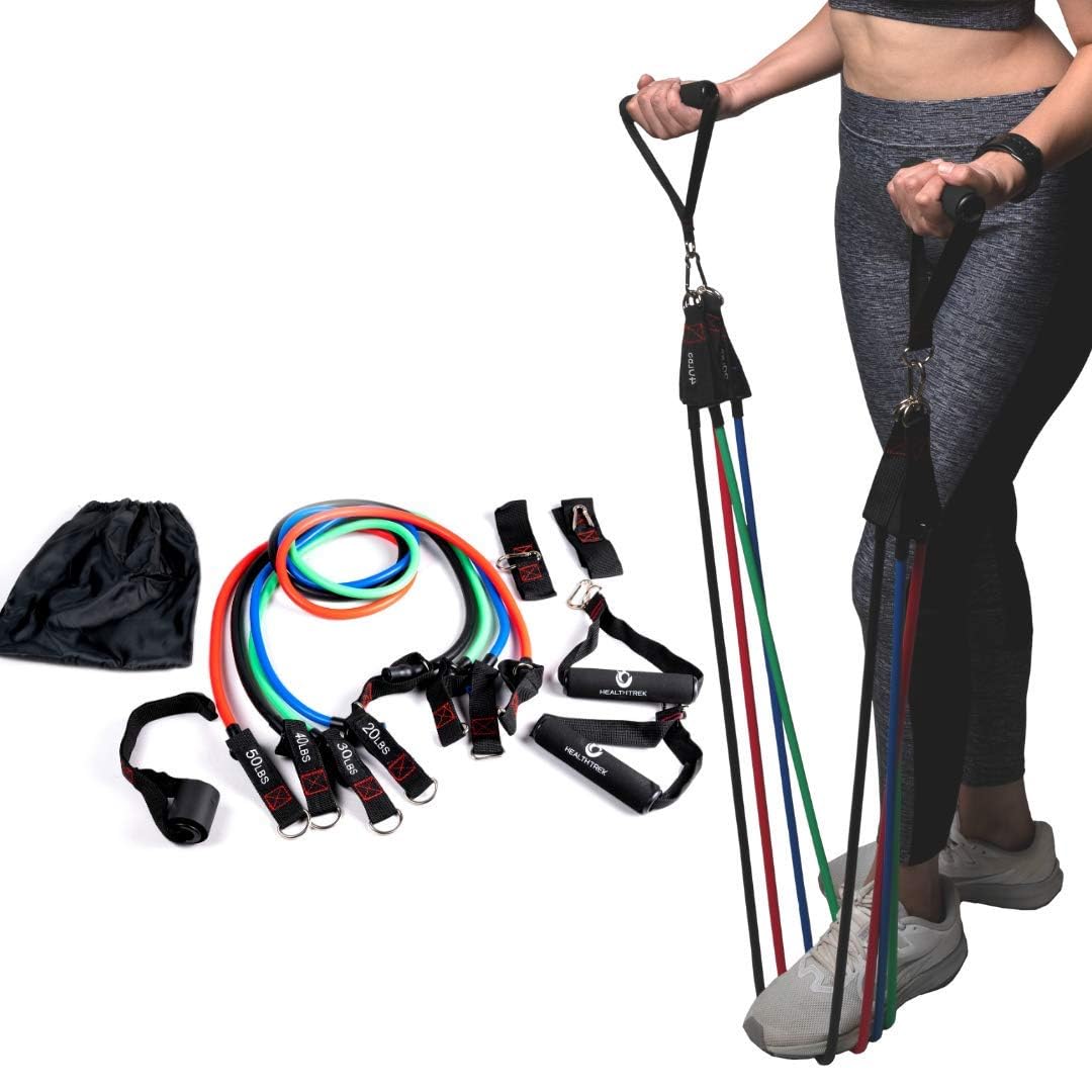 Healthtrek Single Toning ResistanceTube Set of 4 with Foam Handles,Door Anchor,Ankle Strap & Bag for Training,Gym Workouts,Home Workout,Physical Therapy,Pilates Training for Unisex,Exercise Guide Included (B08WLVKDN2) Amazon Price History, Amazon Price Tracker