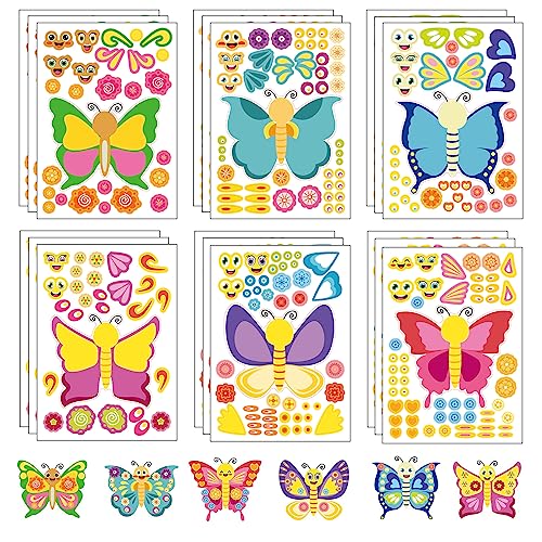 24 Sheets Butterfly Make a Face Sticker Sheets for Kids Todders Activities, Make Your Own Stickers for Kids Birthday Party Favor Supplies Craft