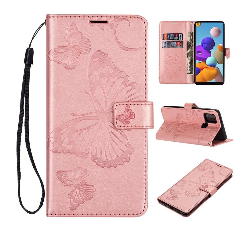 Image of TROUNCE Butterfly Embossing Shock Proof Leather Finish Flip Case Cover with Card Cash Holder Wallet Case | Magnetic Lock (Pink) ForRedmi Note6 Pro