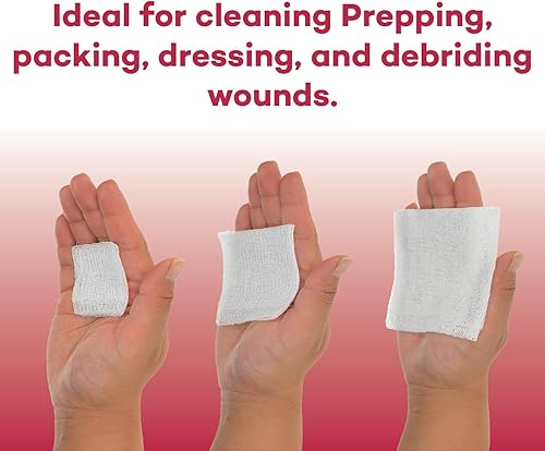 Miniatura 9 de Dealmed Almohadillas de gasa estériles  100 unidades, almohadillas de gasa de 3 x 3 pulgadas, almohadillas de gasa médica desechables y envueltas