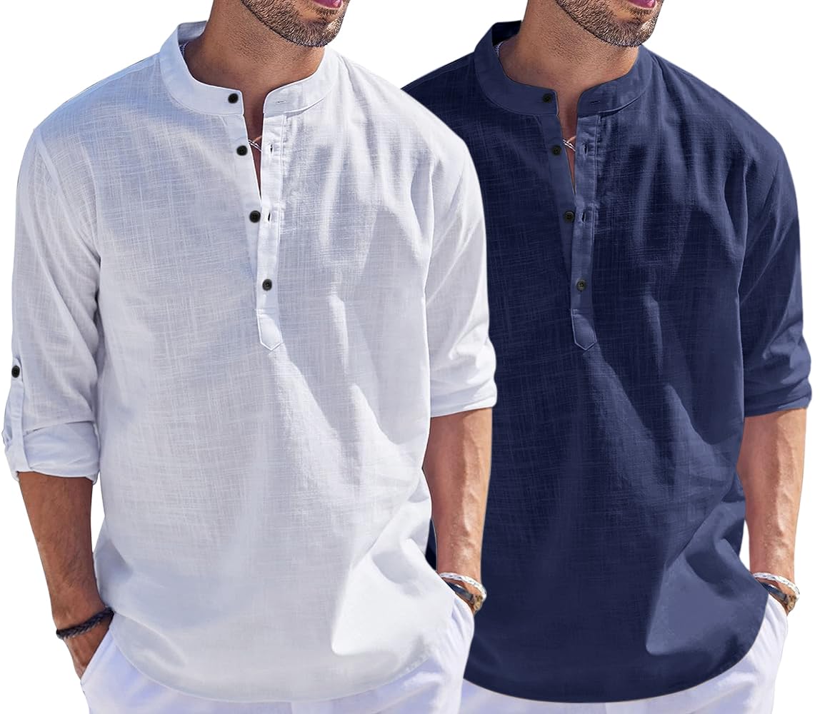 Men's Cotton Blend Straight Kurta Shirt Combo with Mandarin Collar - Slim Fit Casual Short Kurti Set Featuring Textured Slub Fabric and Roll-Up Full Sleeves-image-48