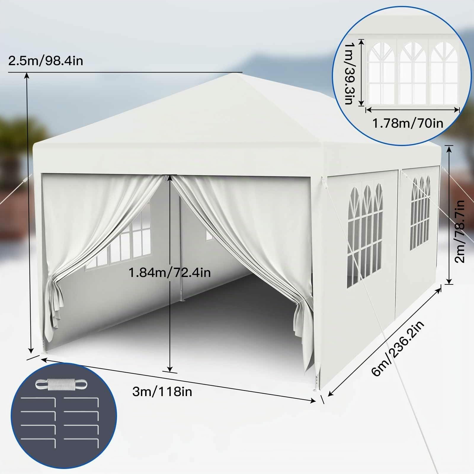 Kuro sagol Pavillon 3x6m，Partyzelt mit Abnehmbaren Seitenteilen,UV Schutz,Windschutz,Wasserdicht,Stabil,Faltpavillon,Gartenpavillon,Gartenzelt für Markt,Festival,Camping,Hochzeiten,Weiß