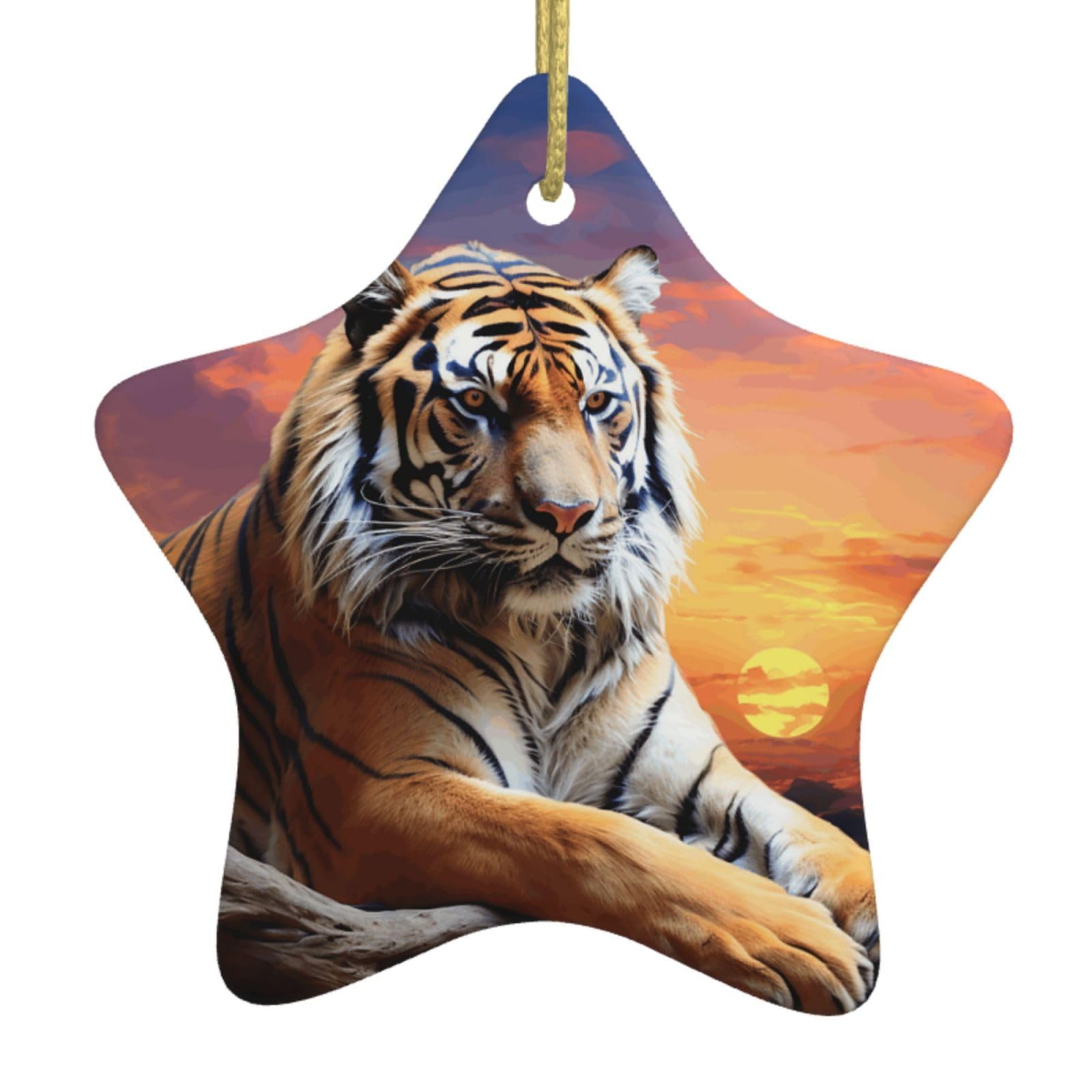 Fodpand Women's White Tiger Colorful Sunset Christmas Ornaments 2025, Gift Exchange For Men, Collectible Ceramic Ornament Star Hanging Ornaments For Christmas Tree Decoration