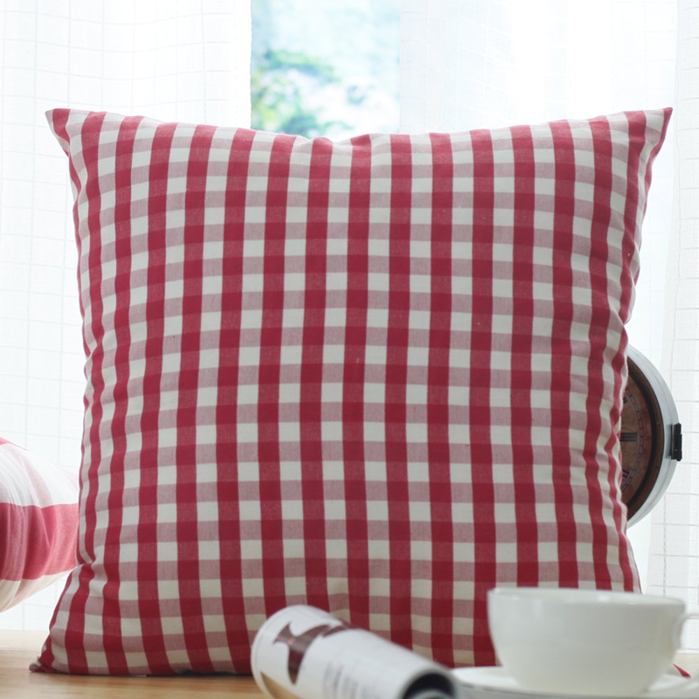 Coussin rayé style américain rouge et blanc 50x50 cm pour canapé de salon rustique