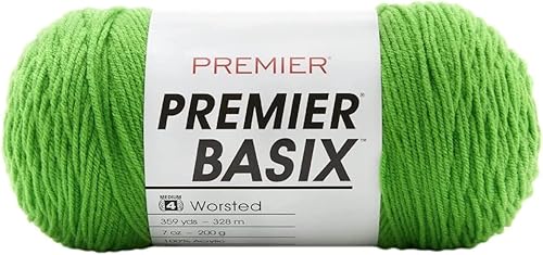 Premier Yarns Basix, hilo de estambre sólido, hecho de acrílico, hilo ideal para ganchillo y tejido, color verde primavera, 359 yardas