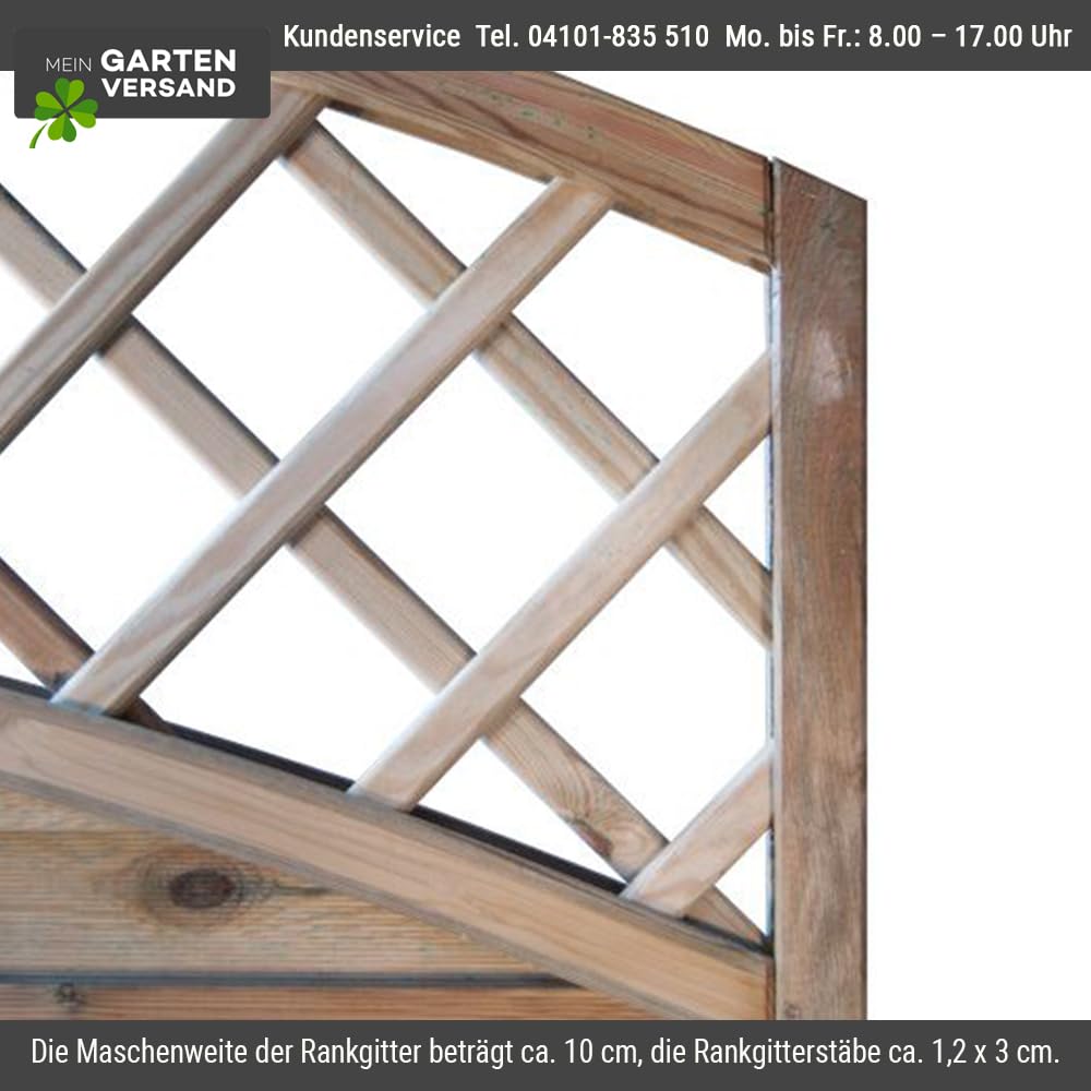 Sichtschutzzaun Balkon Windschutz mit Doppelbogen + Rankgitter Maß 90 x 160 auf 140 cm (Breite x Höhe) aus Kiefer/Fichte Holz, druckimprägniert für den Garten "Berlin Doppelbogen"