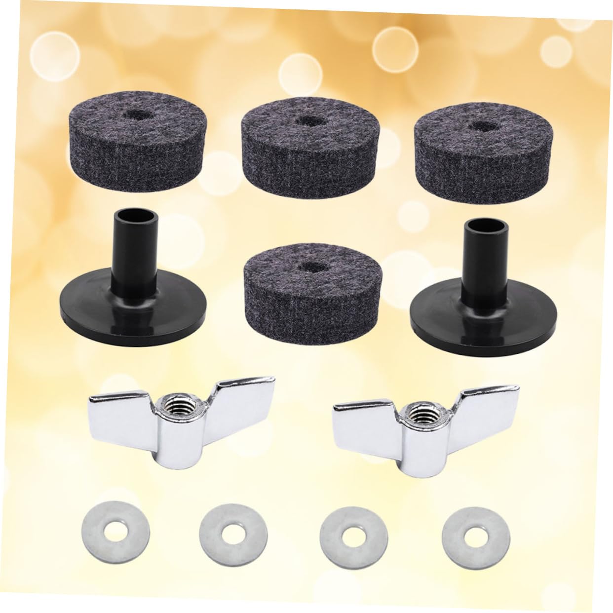 GOOHOCHY Drum Cymbal Supply Cymbal Felts and Wing Nuts 12 in 1 Set Felt Washers Sleeves Silver Grey