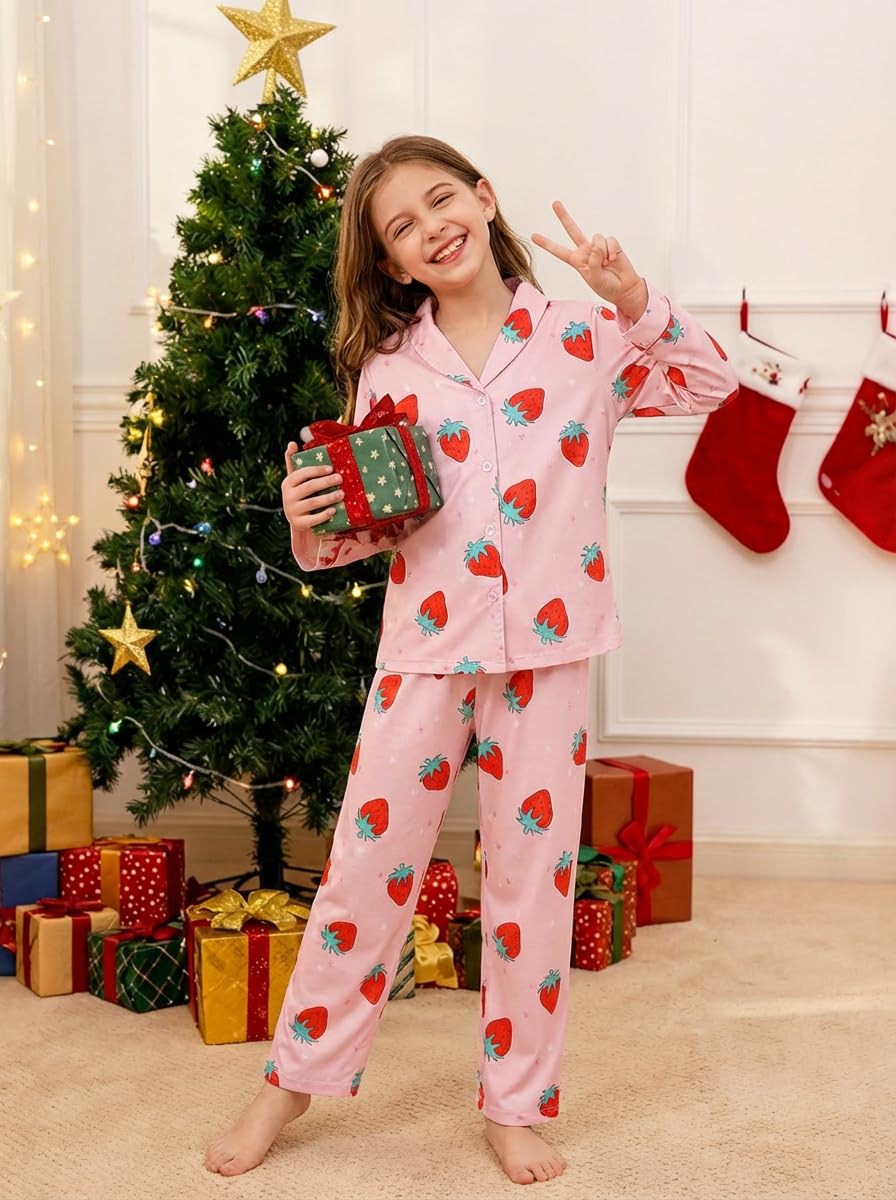 Schlafanzug Mädchen Kinder,Niedliche Pyjamas Sets,Satin Pyjama für Mädchen 5-14 Jahre