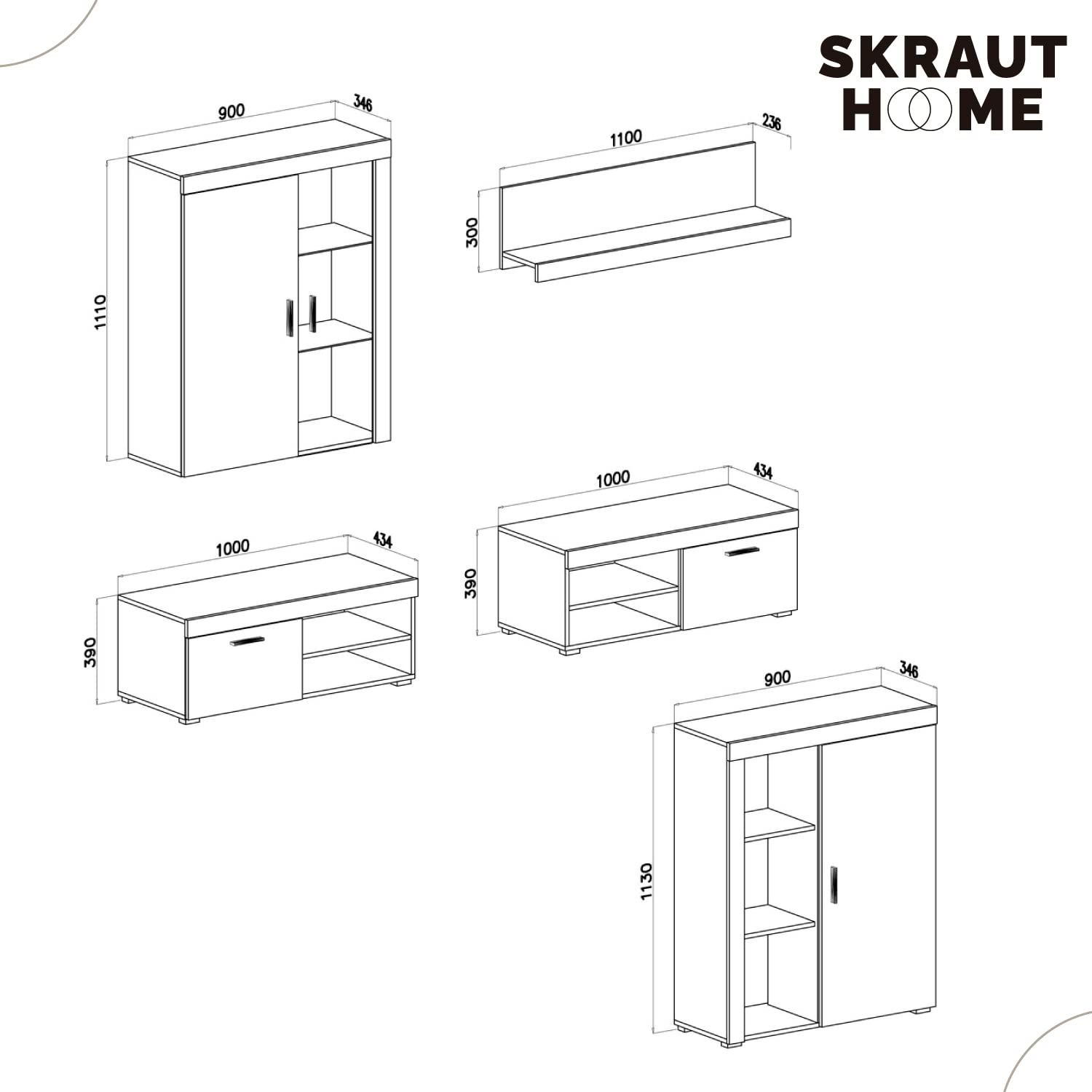 Skraut Home - Mobili Soggiorno - 200 x 290 x 45 cm - Sistema di Illuminazione a LED - Modello Gamma - Ampia capacità di Contenimento - Stile Moderno - Finitura Bianca