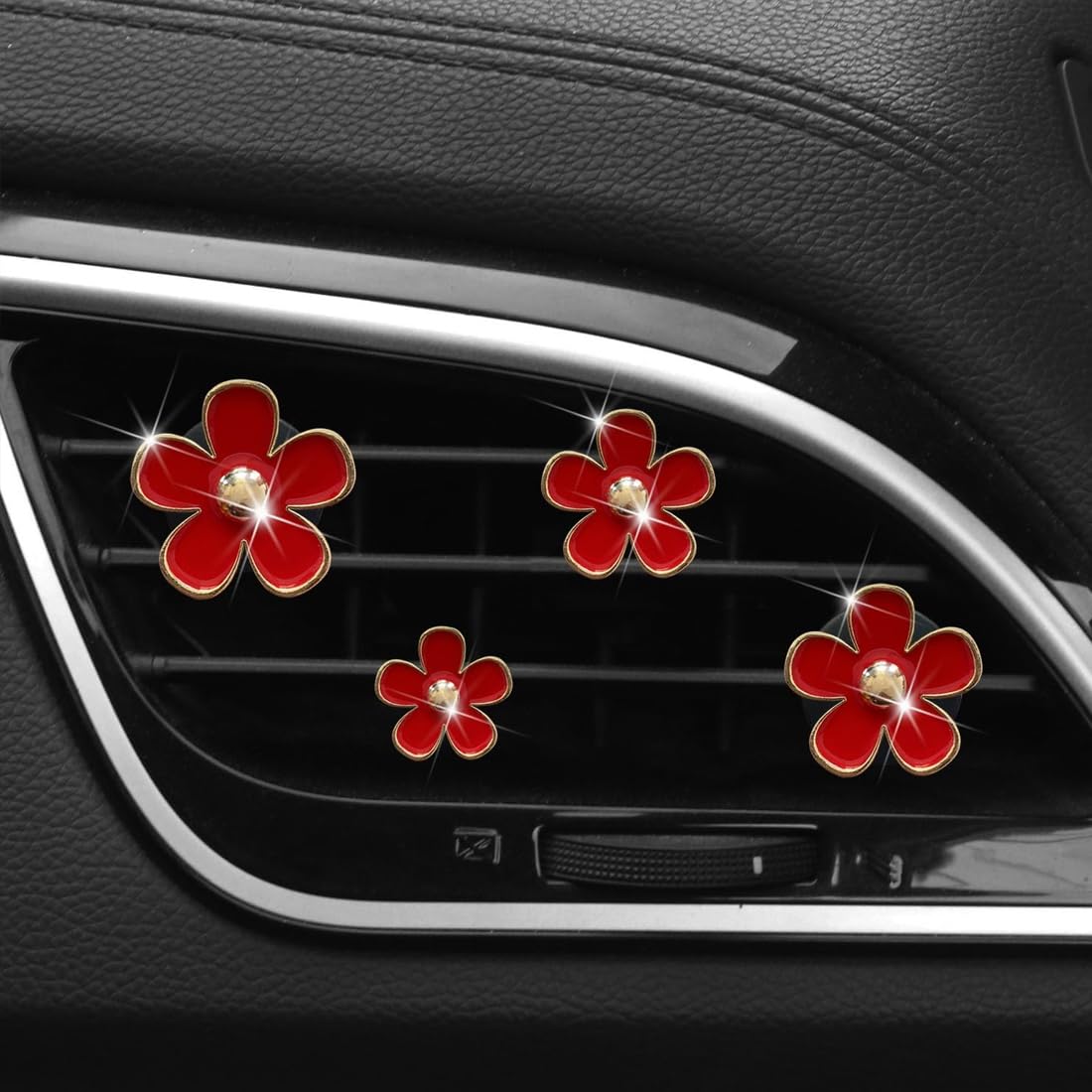 Clip per Bocchette d'Aria Margherita 4 Pezzi, Clip Profumatore Auto Decorazione Donne (rosso)