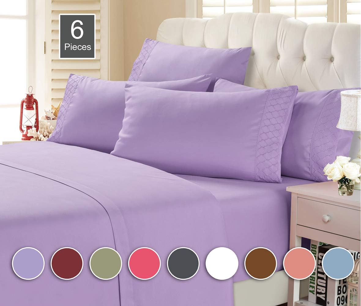 Janluxe Bed Sheet Set-6 Piece Queen Bedding-Soft Brushed Microfiber Fabric-Shrinkage & Fade Resistant-Easy Care (Violet,Queen)
