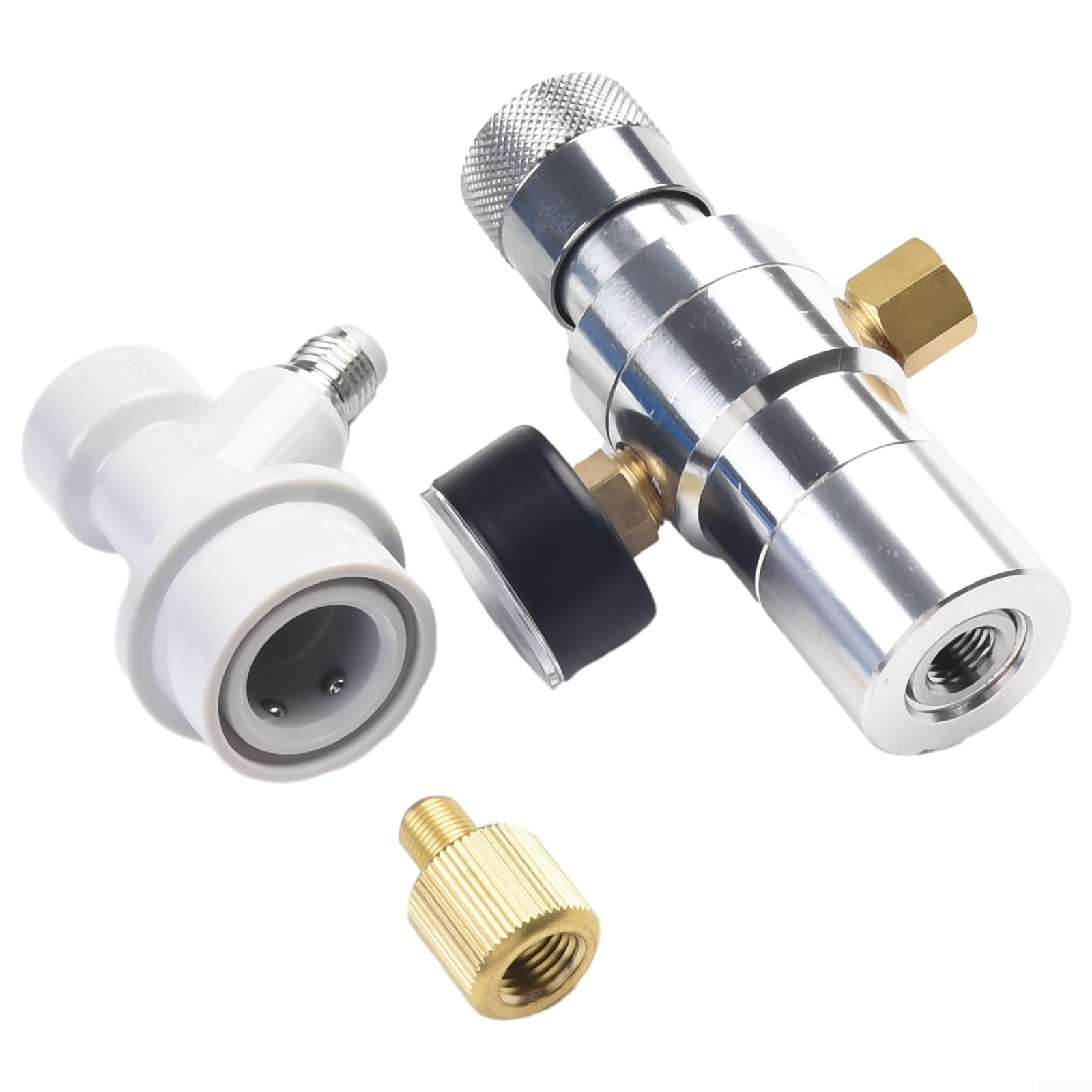 Keg adapter do ładowania z regulatorem ciśnienia 0-30 PSI, adapter do napełniania 3/8 cala, gwint 3/8 cala, do wkładów 12 G 16 G, Ball Lock, szybkie zapięcie gazu, do piwa, kawy, kombuchy