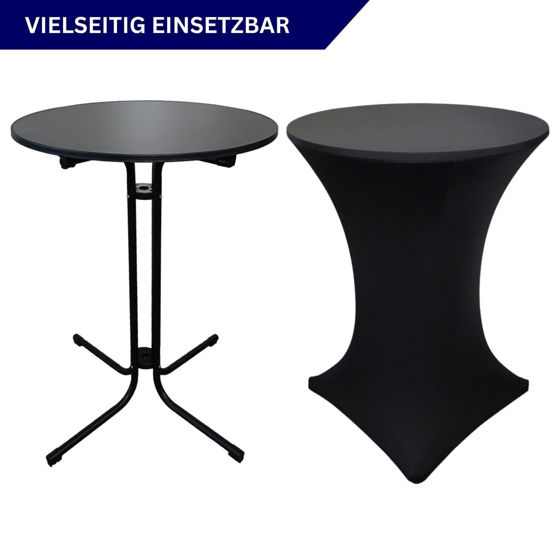 CHEFGASTRO Stehtisch mit Husse klappbar rund 80cm Höhe 110cm Bistrotisch In- & Outdoor Metall, MDF-Platte mit Edelstahlbeschichtung Schwarz Gastro wetterfest Partytisch Klapptisch Gartentisch