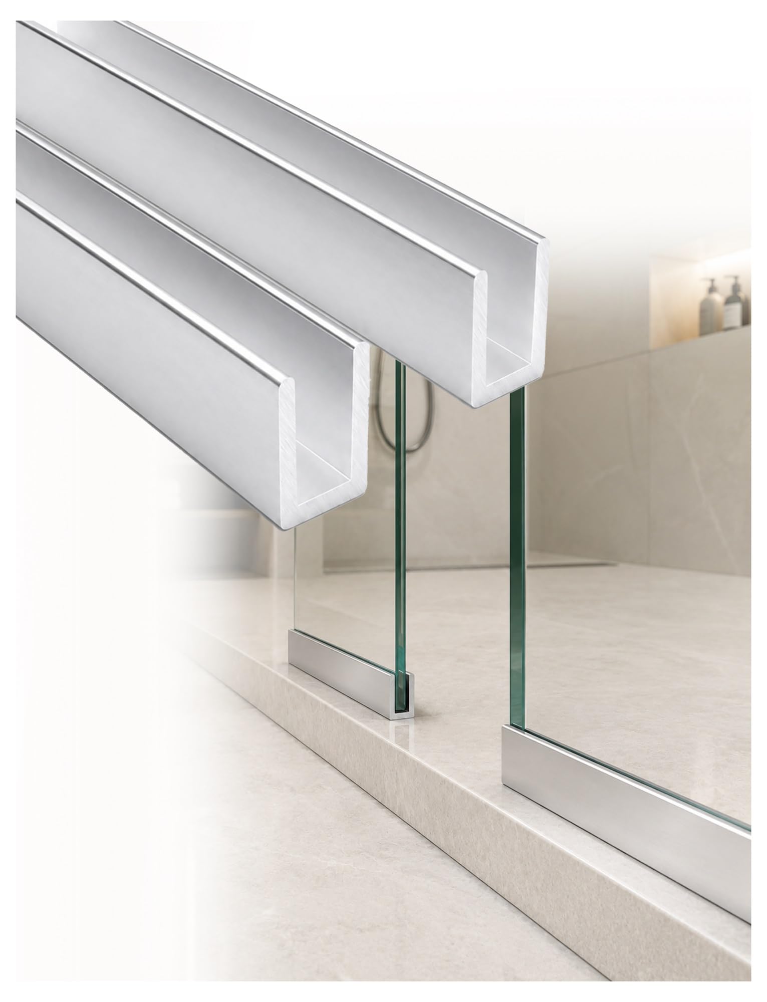 Riel de soporte de aluminio plata mate para puerta de ducha sin marco