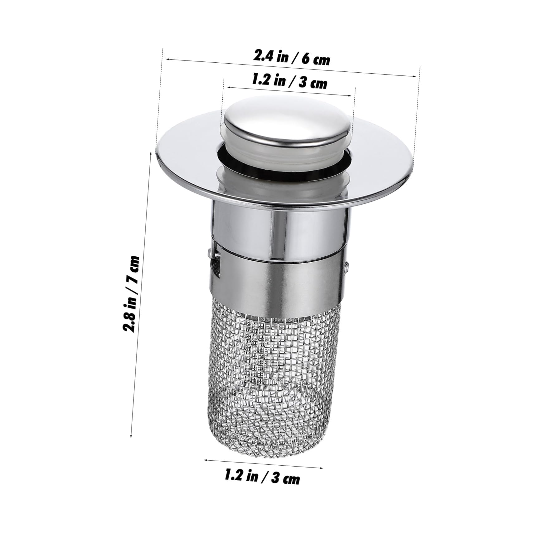 Tapón de Lavabo de Baño Botón Pulsador y Filtro Antiobstrucción | Plata, Abs, Acero Inoxidable y Latón, 1 Pieza, Evita Malos Olores, Uso en Cocina y Hotel