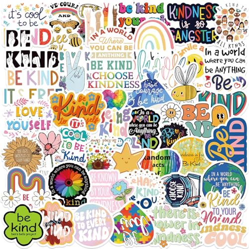 50pcs Kindness Stickers Motivational Be Kind Stickers Waterproof PVC Vinyl Decals for Laptop Scrapbooking Phone Water Bottle Computer Journaling Notebook Party