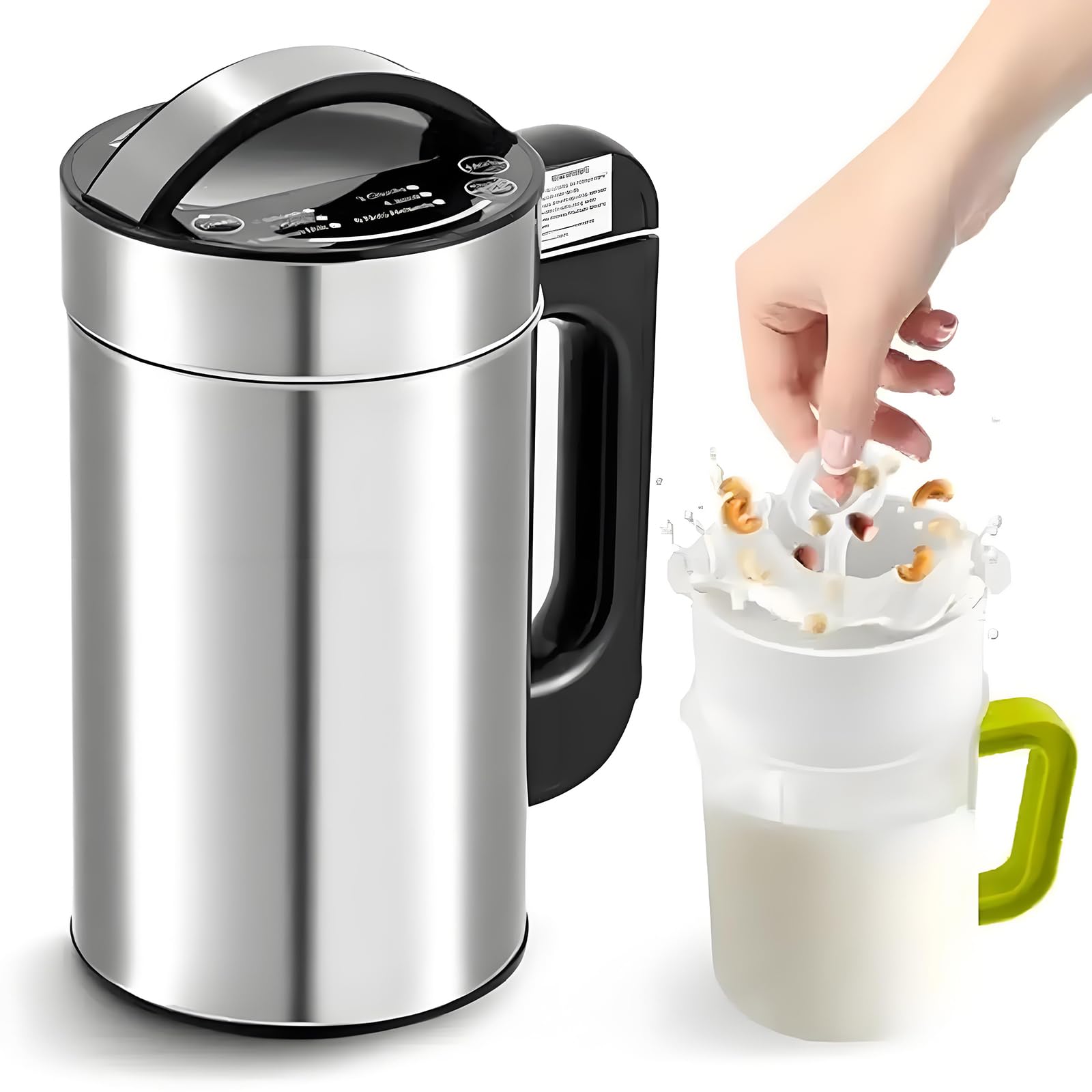 Nussmilch Maker Edelstahl, 1200 Ml Pflanzen Hafermilch -Maker Mit Sieb Set, Automatisch Saubere, Automatische Sojamilch -Maker Für Soja -Mandel -Veganer Haferbrei, Paste, Saft