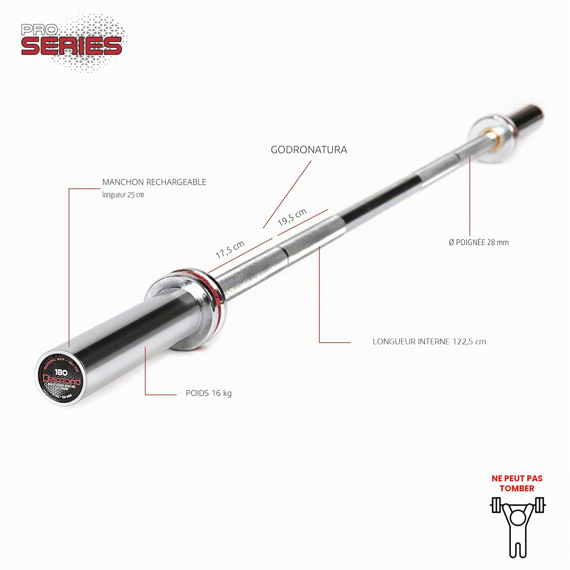 Haltères DIAMOND olympique de 150/180/220 cm Power Training DIAMÈTRE 50 mm | Charge maximale 330 kg