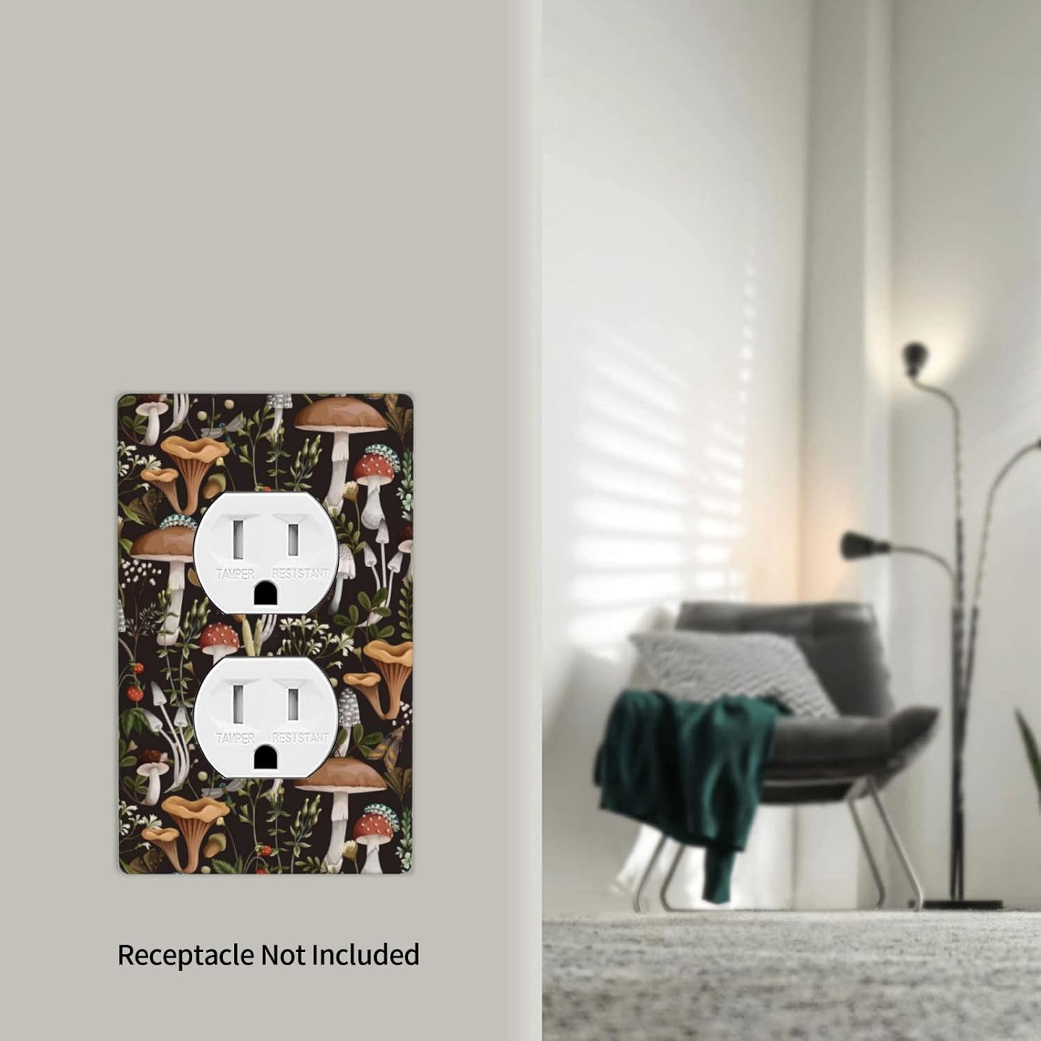 Boho Mushroom Single Duplex Outlet Light Switch Plate Cover Decor Wall Plate Decorative Outlet Cover For Home Bedroom Kitchen 4.5 * 2.76 Inches