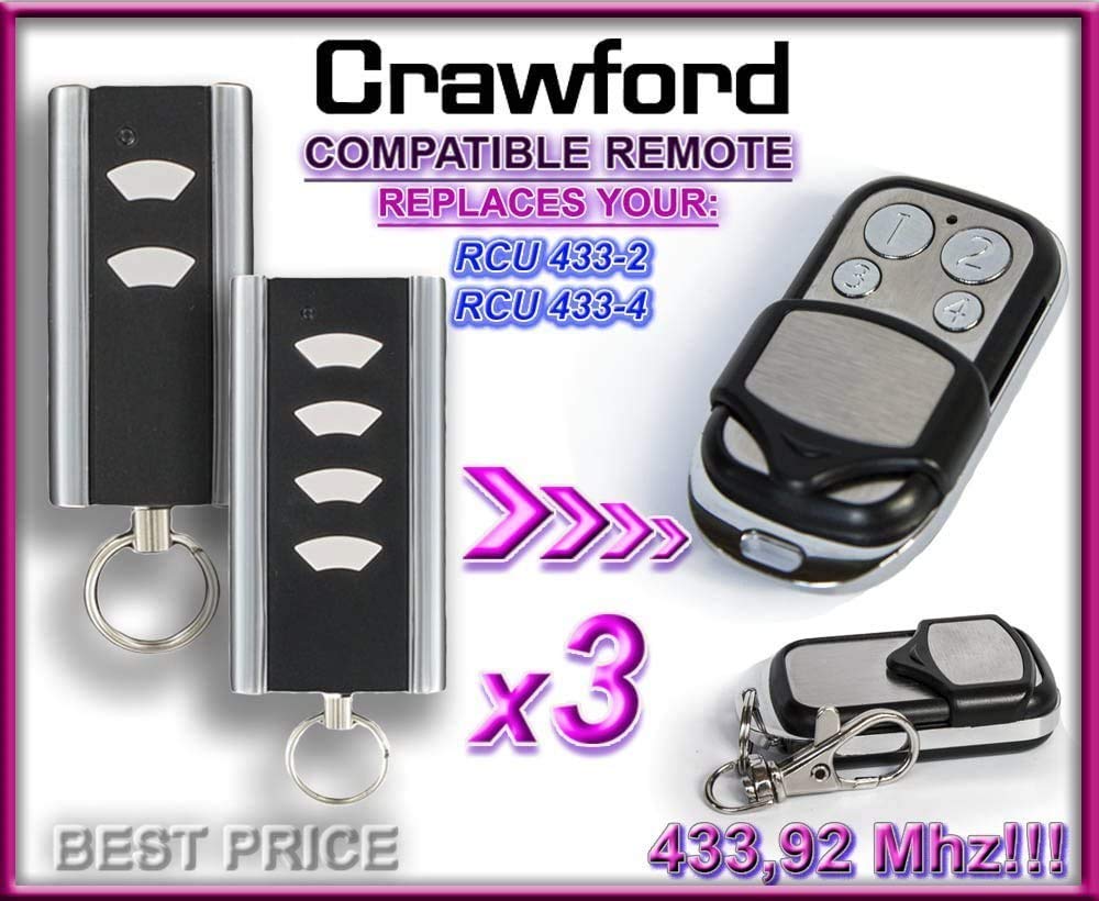 Crawford RCU 433 2K / Crawford RCU 433 4K Compatible avec télécommande, 433.92 Mhz Rolling Code Keyfob